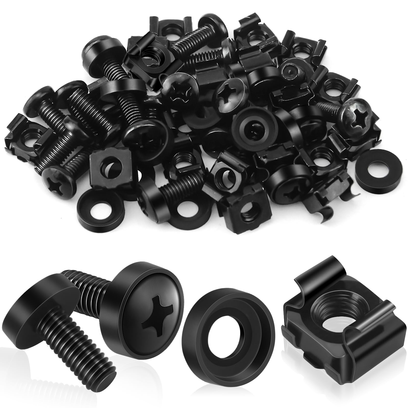 Poeland Set di 20 dadi a gabbia M6 per armadi di rete, server, guide Rack AV, M6, kit di montaggio per armadi da 10" e 19", colore nero