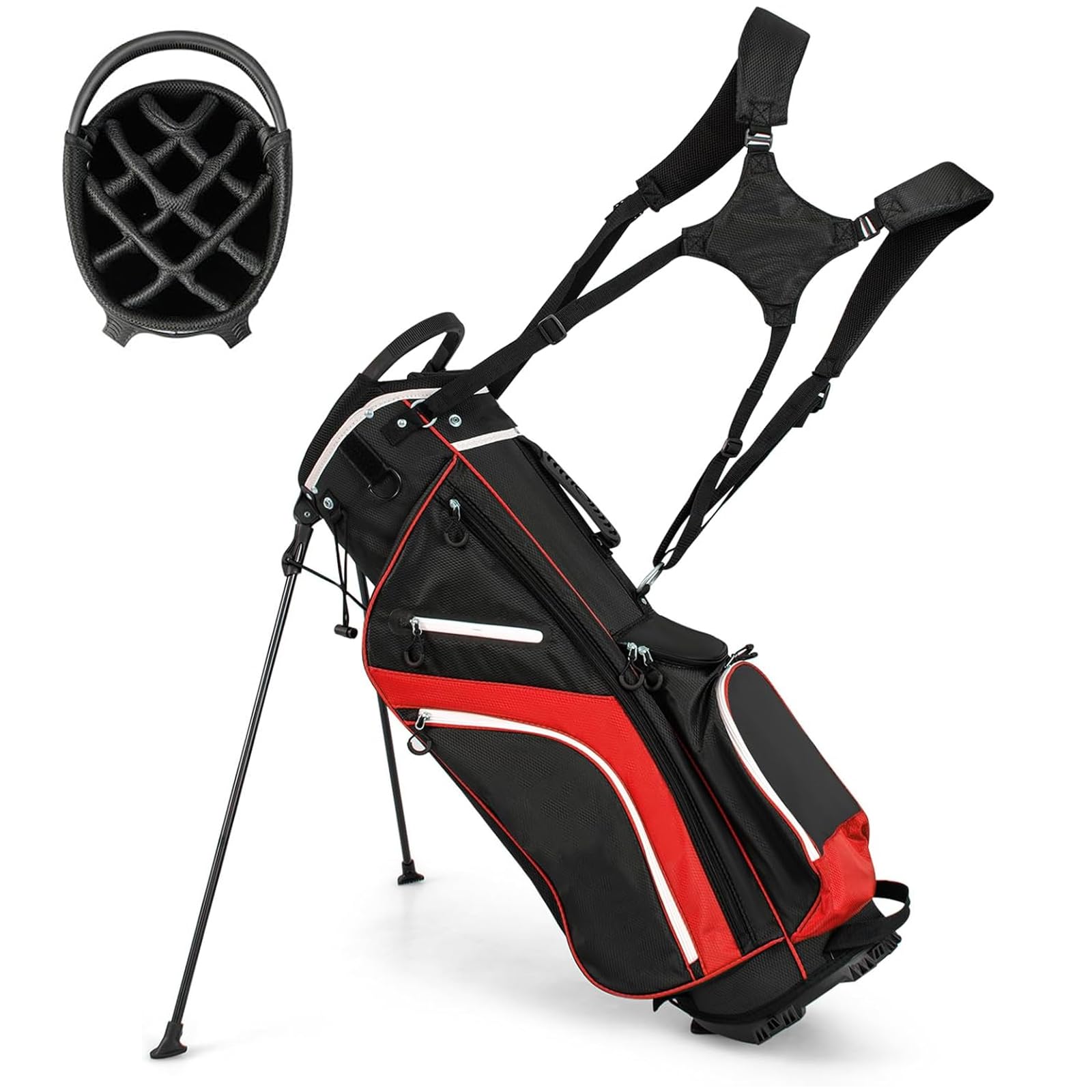 SPOTRAVEL Lightweight Golf Bag, Golf Stand Bag with 14 Club Dividers, 6 Zippered Pockets, Rain Hood & Carrying Handles, Portable Full-Length Golf Club Bag for Convenient Carrying & Storage (Red)
