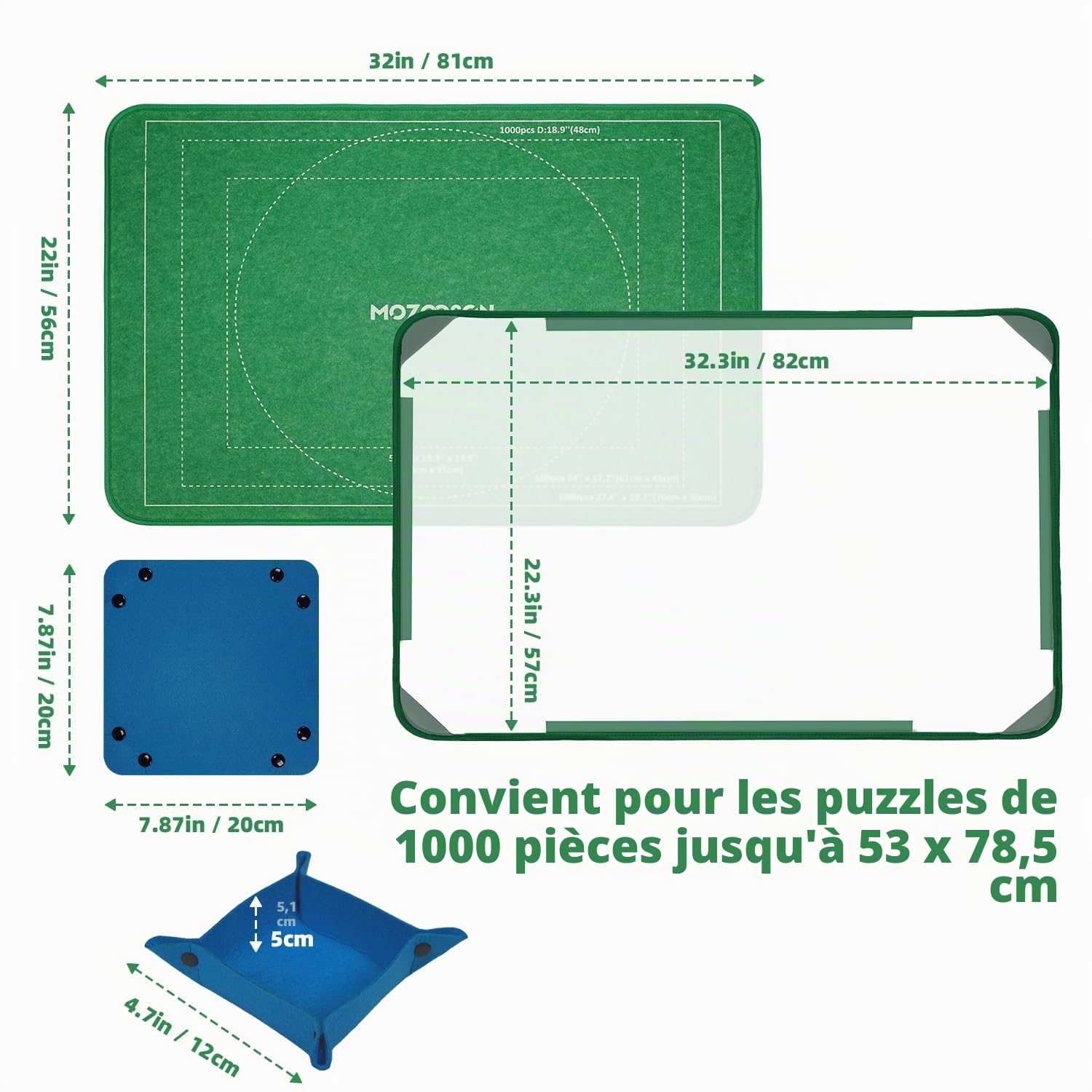 MOZOOSON Plateau Puzzle 1000 Pieces, Planche Puzzle, Puzzle Board 32 x 22in avec Accessoires pour Déplacement et Stockage Faciles (6 Plateau, 1 Couvercle)