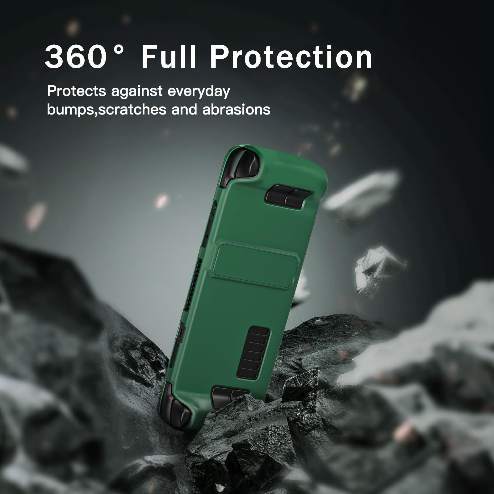 bibuks ﻿Steam Deck Case,Steam Deck OLED Protective Case,Non-Slip Skin Protective Shell Accessories with Kickstand ,2 Screen Protector, 4 Thumb Grip (Green)