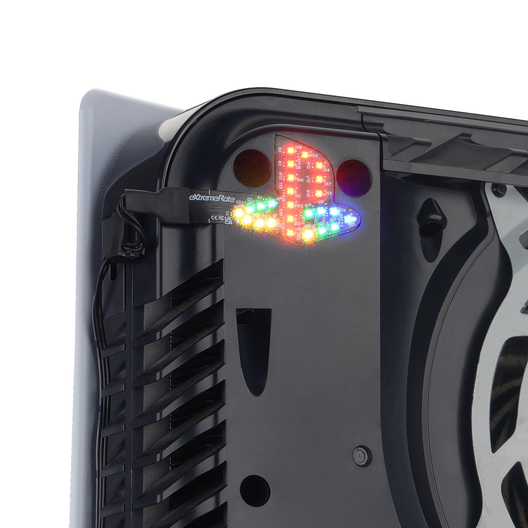 eXtremeRate RGB RAINBOW Logo LED Kit per ps5 Console(2020 CFI-1 Series), Luce Luminoso Multicolore LED Decorativo Illuminato per ps5 Disc & Digital Edition, 7 Colori 40 Effetti
