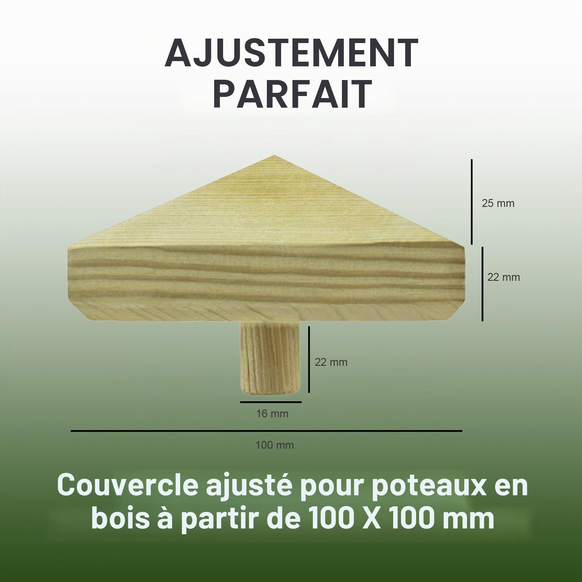 Lot de 1 à 10 capuchons de poteau en bois pyramide H2i - Taille : 80 mm / 100 mm / 130 mm (2) - 10 pièces de 100 x 100 mm.