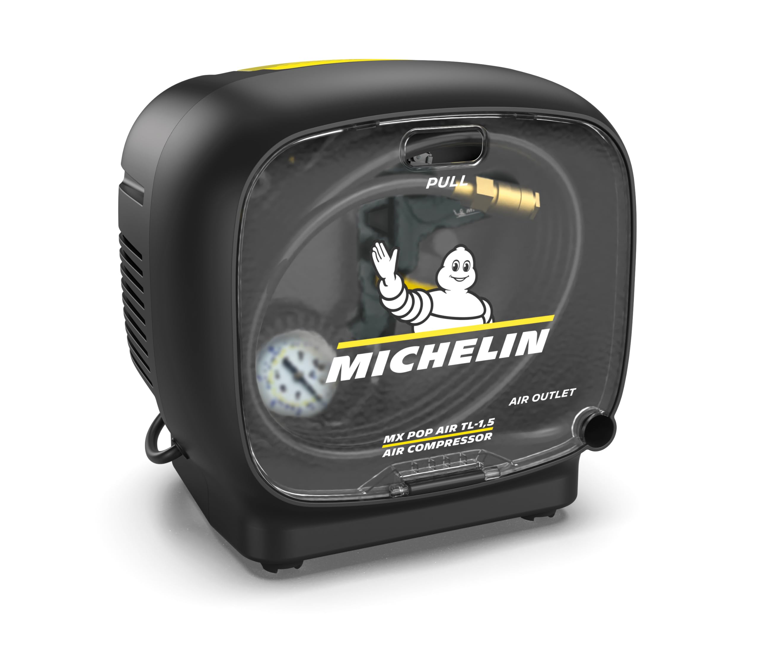 MICHELIN, Compressore Portatile SENZA SERBATOIO MX POP AIR TL-1,5, + Kit (Include Tubo in Gomma 3m, Pistola di Gonfiaggio, Ugello Lungo di Soffiaggio, 3 Ugelli di Gonfiaggio), Motore da 1,5 hp