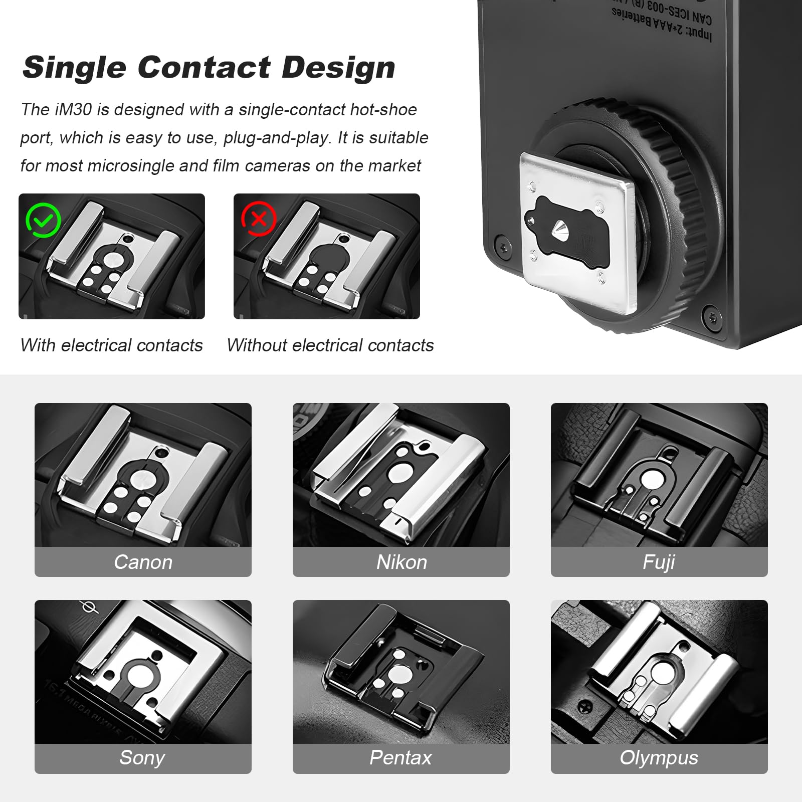 Godox IM30 Mini Flash De Bolsillo Manual Speedlite,S1/S2 Portable Flash De Zapata con Control óptico 7 Niveles De Potencia 6500K±200K Temperatura De Color para Sony,Canon,Nikon(con difusor Tricolor)