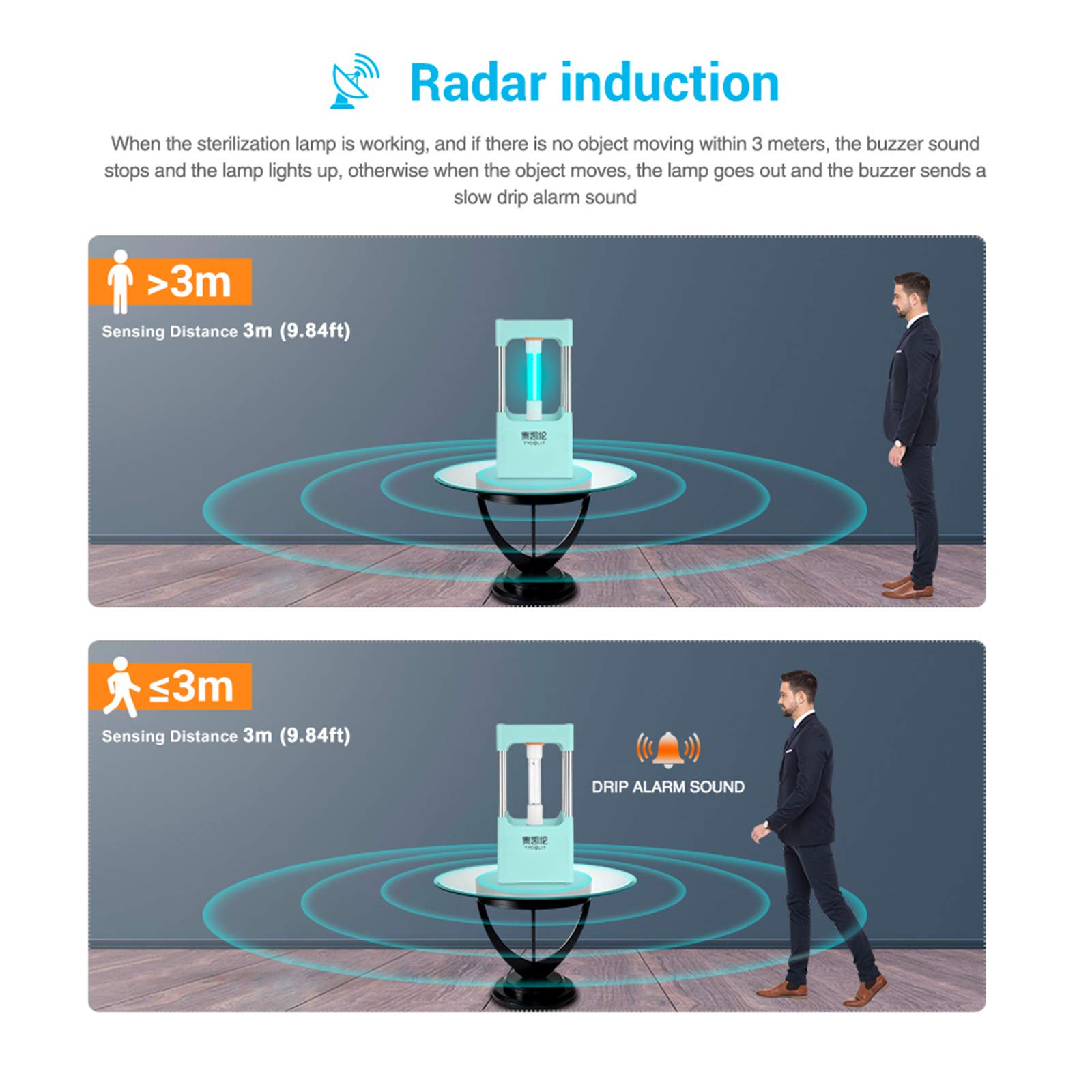 Lámpara esterilizadora UV, lámpara germicida de desinfección UVC con función de sincronización automática para el hogar, jardín de infantes, escuela, oficina,Azul,8W