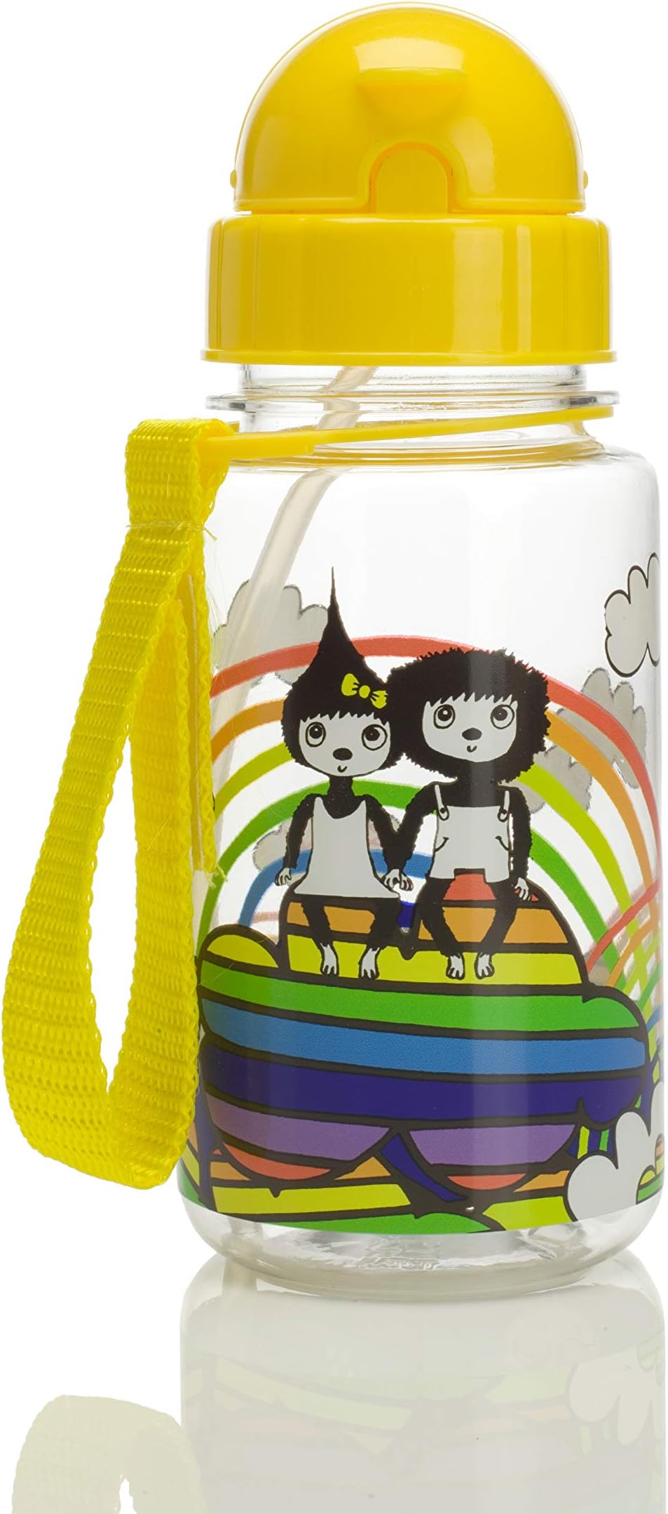 Girls Kids Rainbow Water Drinking Bottle with Straw BPA BPS and Pthalate-Free, Yellow, 350ml