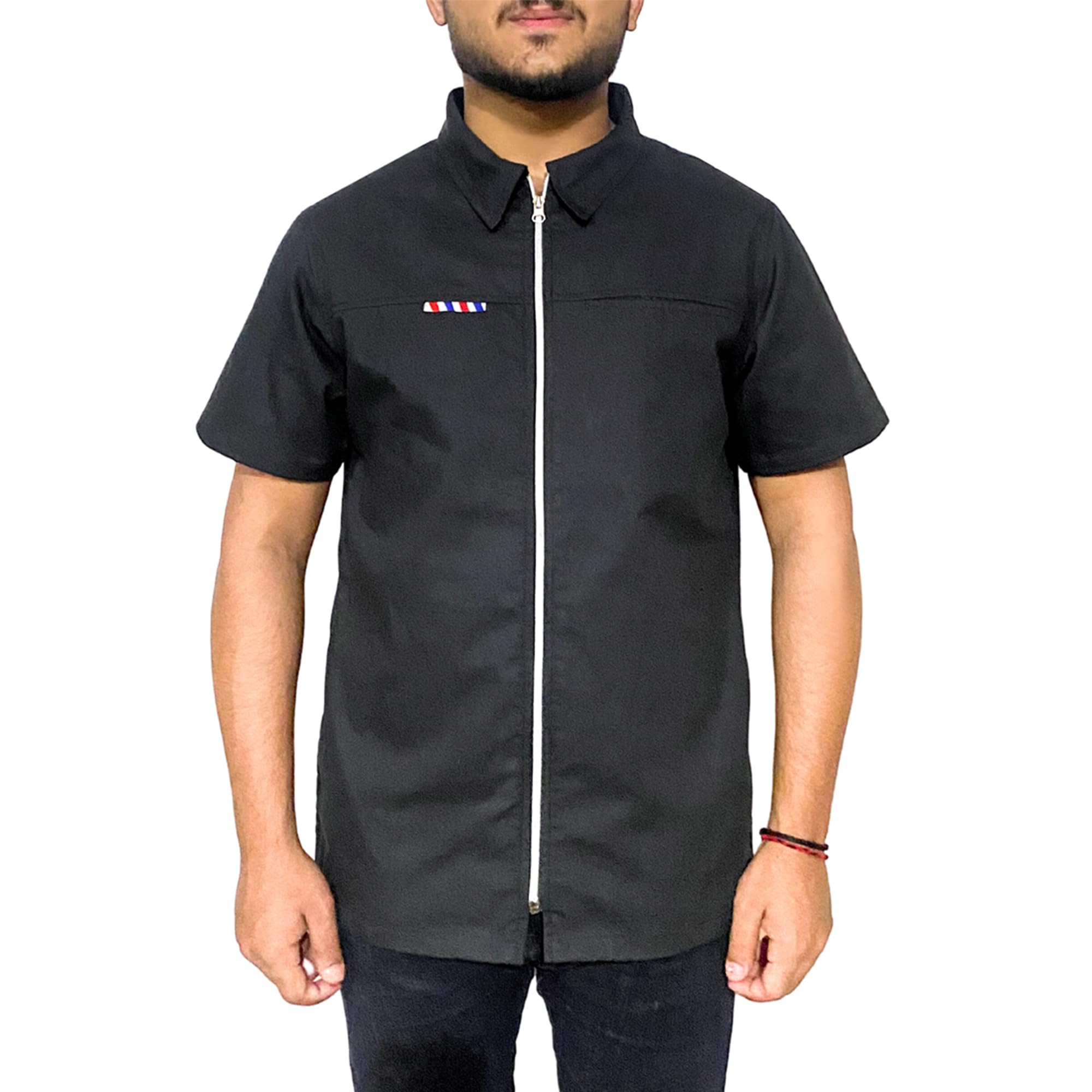 Professional Barber Jacket Half Sleeve Shirt Men's Black Hairdresser Salon Smocks Hair Stylist Smock Uniform