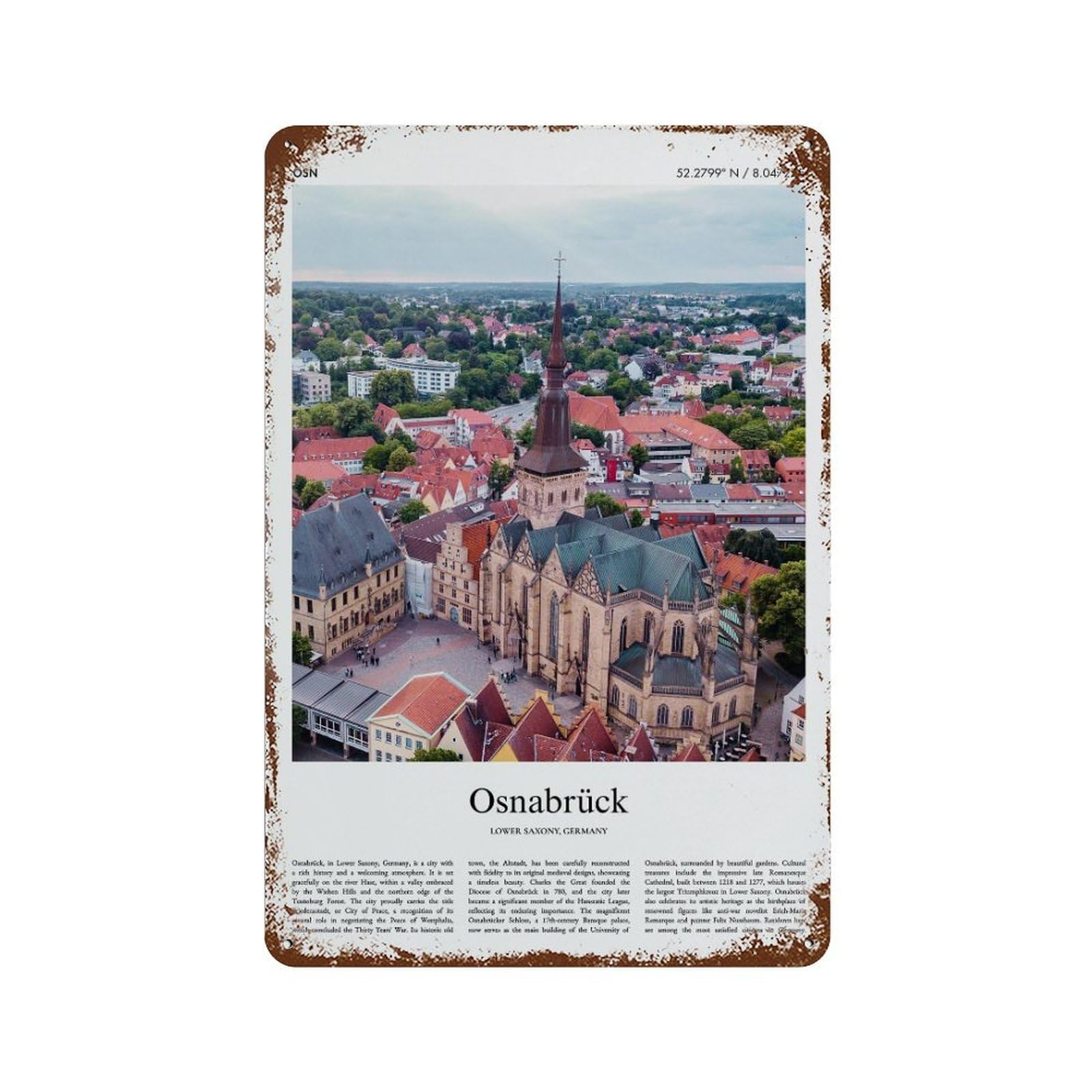 xiaoxiaoshen Osnabrück Lower Saxony, Germany City Scenery Wall Decor Art Metal Tin Poster Modern Home Decor Art Home Bar Shop Decorations Vintage Sign 30x20cm