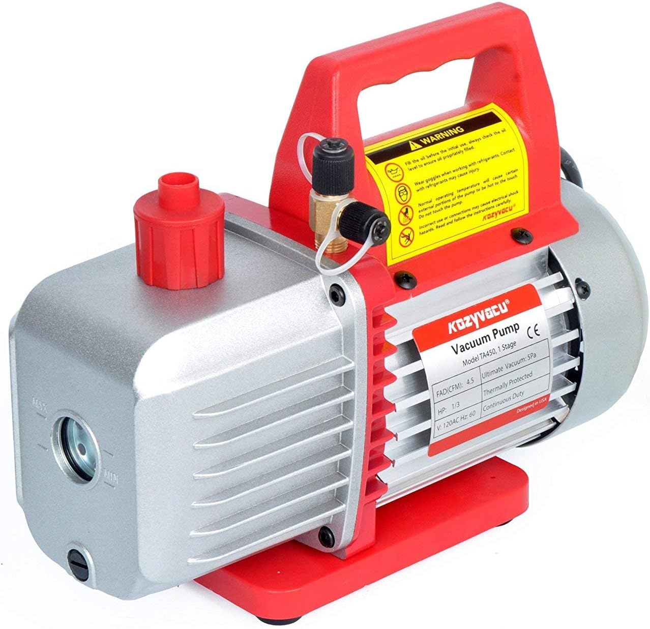 Single-Stage HVAC Vacuum Pump, 4.5CFM - Ideal for AC Repair Tools, Car AC Vacuum Pump, AC Vacuum Pump Kit, and Recovery Machine HVAC - Also Known as Bomba de Vacio A/C (TA450)