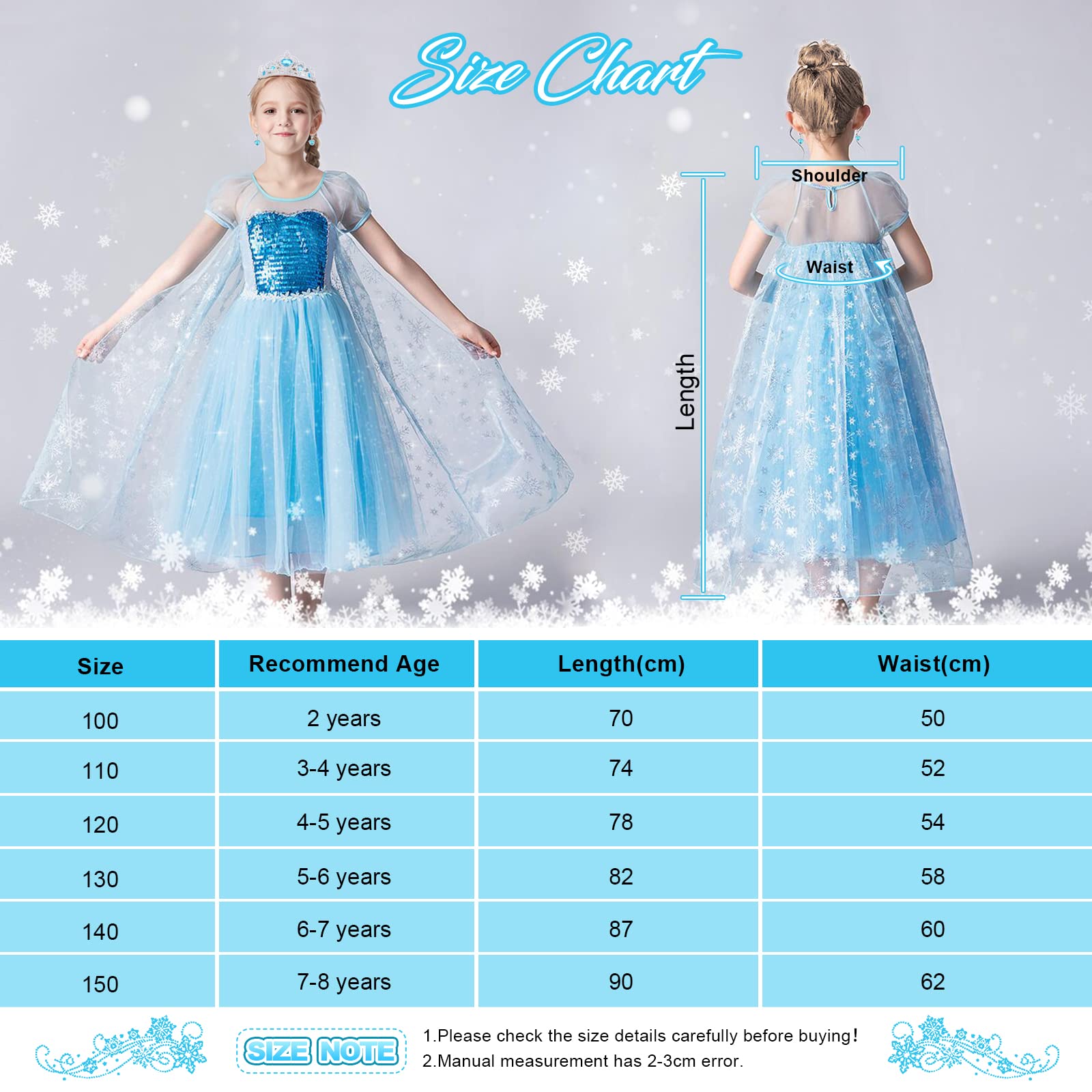 URAQT Elsa Dress, Elsa Costume with Elsa Dress Up Accessories Set
