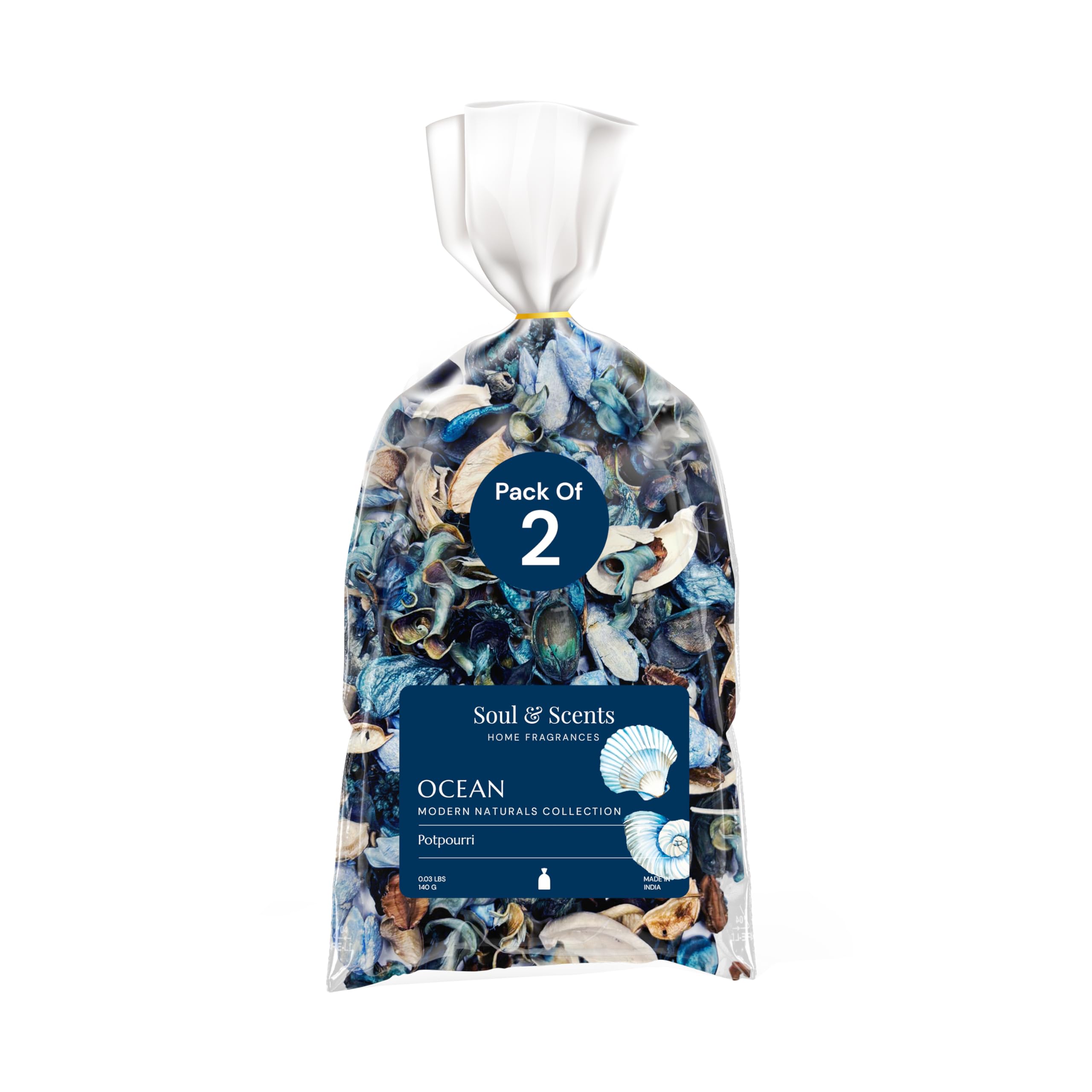 Soul & Scents Ocean Potpourri Pack of 2 | Dried Flowers | Fine-Living | Natural Decoration | Mood Enhancer | Perfect for Home Decor, Gifts, and Aromatherapy | Made in India | 140gm Each