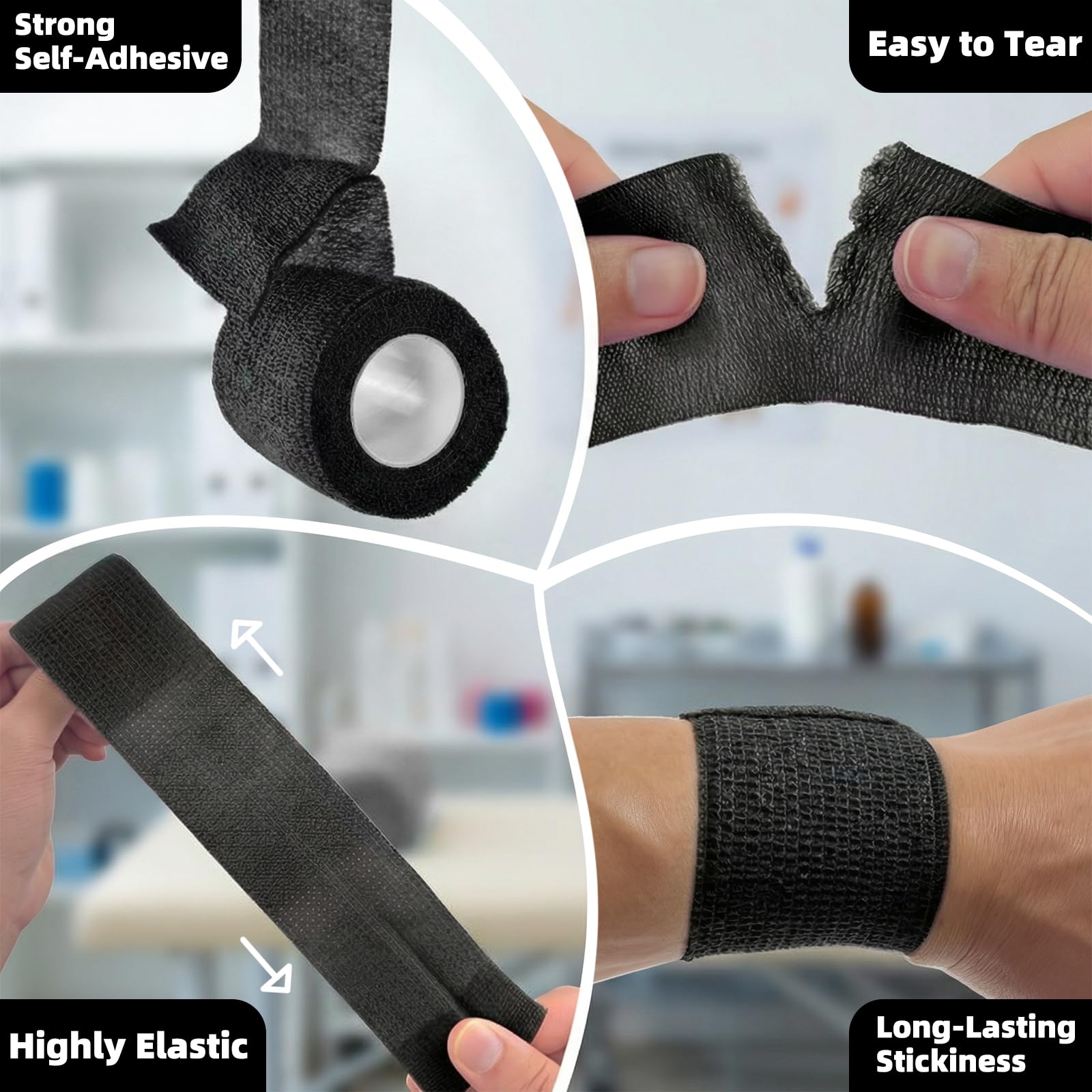 HONYAO Selbstklebender Verband 16 Rollen, 5cm x 4,5m Verbandsmaterial, Selbsthaftender Verband für Hund Katze Pferde, Elastische Binde für Handgelenk Knöchel Sport Erste Hilfe, Schwarz