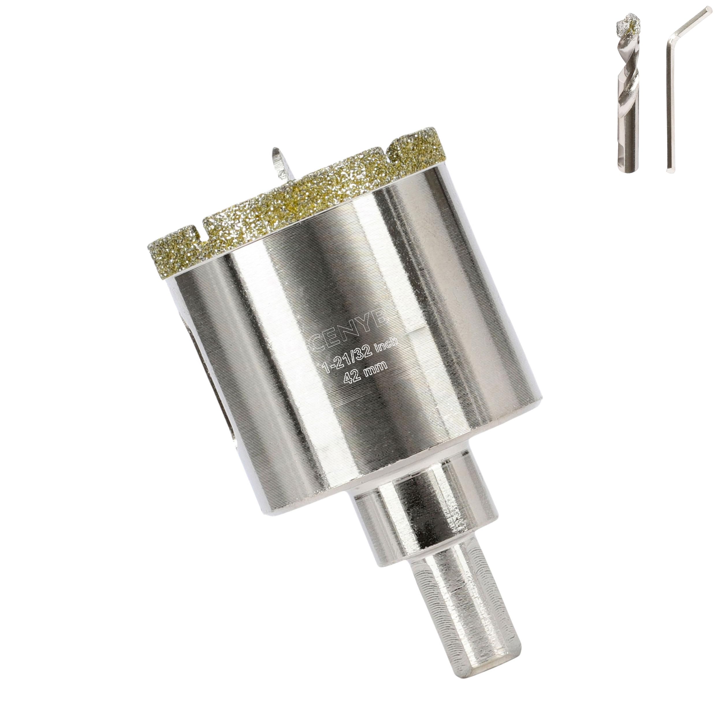 1-21/32inch | 42mm Diamond Hole Saw with Center Drill bit and Diamond-Coated Center Drill bit for Ceramic Glass Marble Fiberglass Granite and