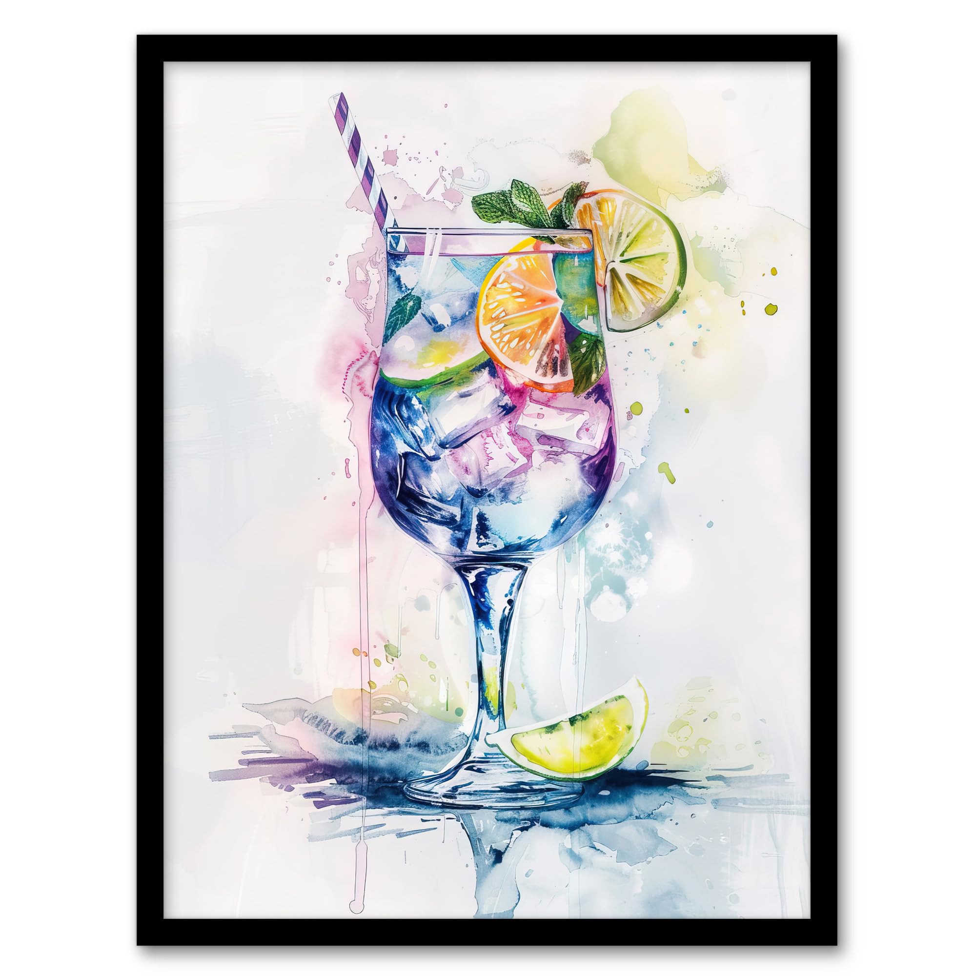 Artery8 Tropical Cocktail Drink Colourful Watercolour Kitchen Artwork Framed Wall Art Print 18X24 Inch