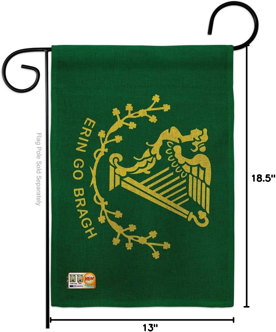 Erin go Bragh Burlap Garden Flag Springtime St Patrick Shamrock Leprechaun Lucky Coin Holiday March Irish Clover Small Decorative Gift Yard House Banner Double-Sided Made In USA 13 X 18.5