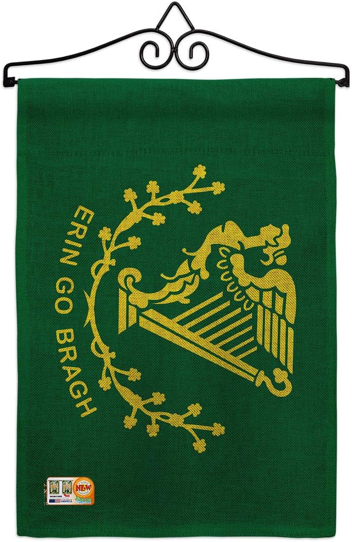 Erin go Bragh Burlap Garden Flag Springtime St Patrick Shamrock Leprechaun Lucky Coin Holiday March Irish Clover Small Decorative Gift Yard House Banner Double-Sided Made In USA 13 X 18.5