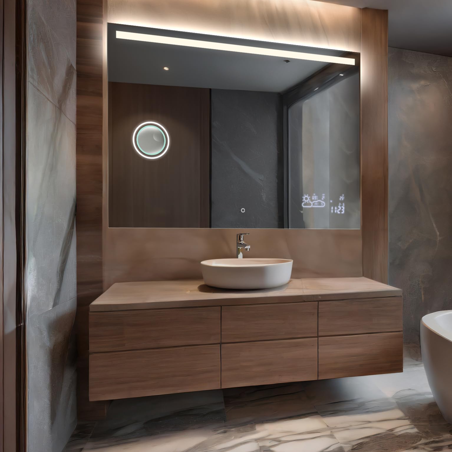 Miroir lumineux de salle de bain 80x60 cm évite les ombres pour un maquillage et rasage précis