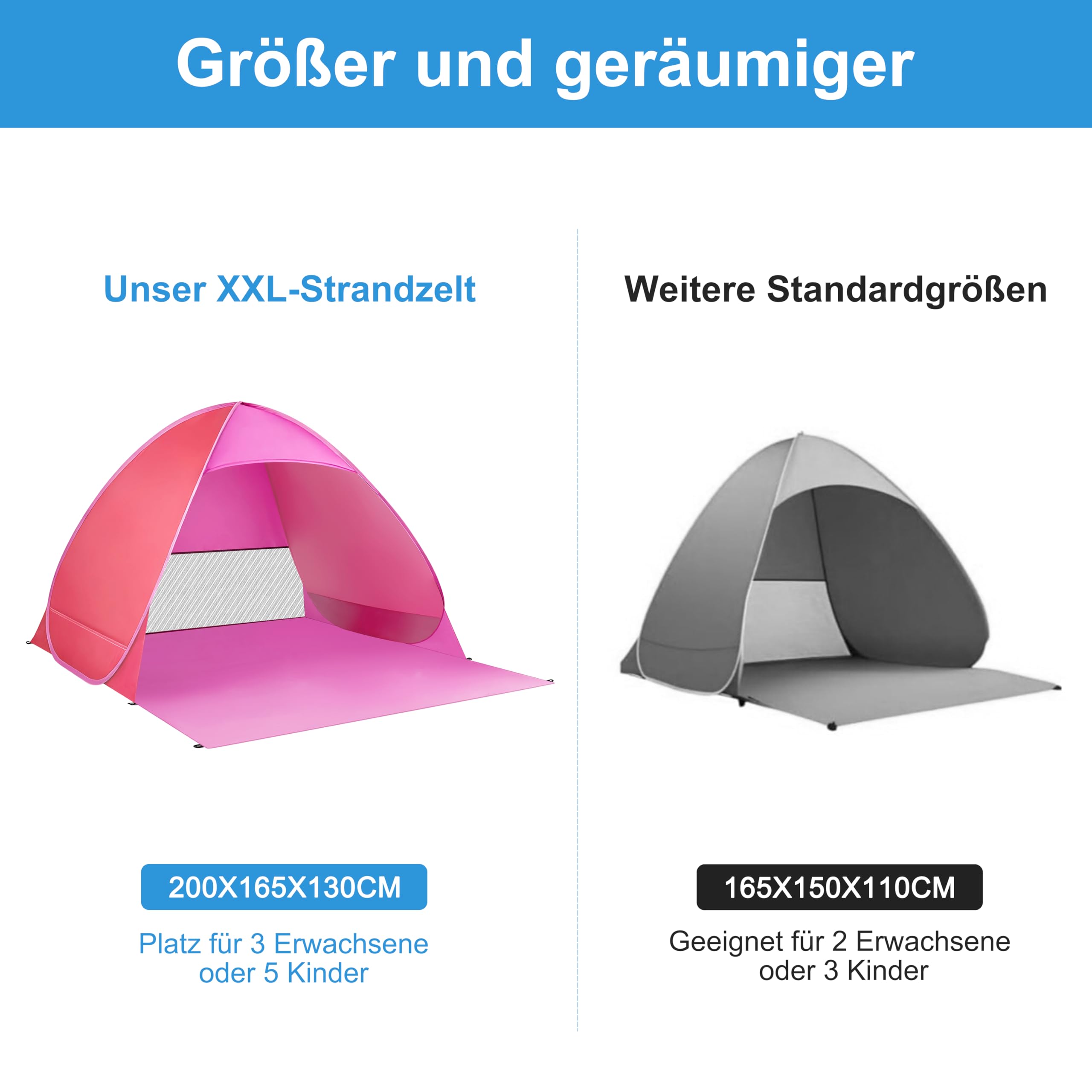 Tenda parasole XXL da spiaggia e da spiaggia, tenda parasole per esterni, portatile, colore: rosa