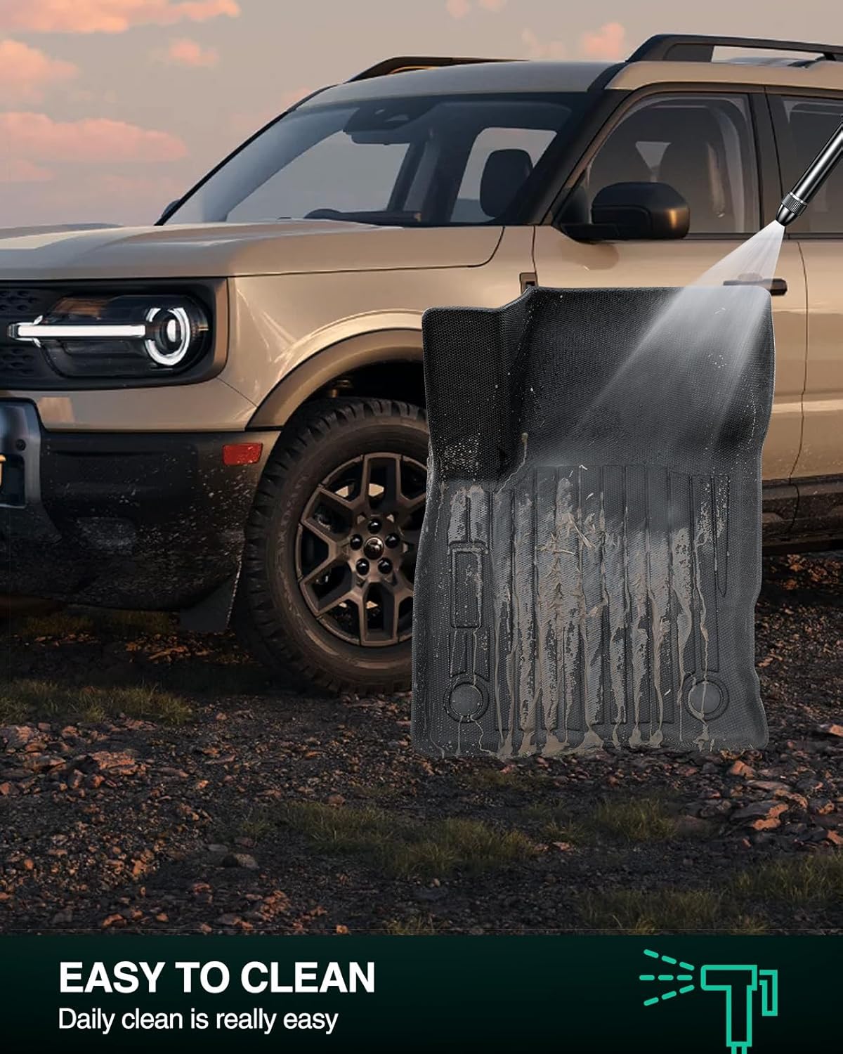 DiffCar® Floor Mats for Ford Bronco Sport 2021-2025 (Only for Sport) Car Mats Full Set Cargo Liner (w/Full Size Spare Tire) 4-Door All Weather NonSlip Auto Heavy Duty Accessories for Ford Bronco Sport