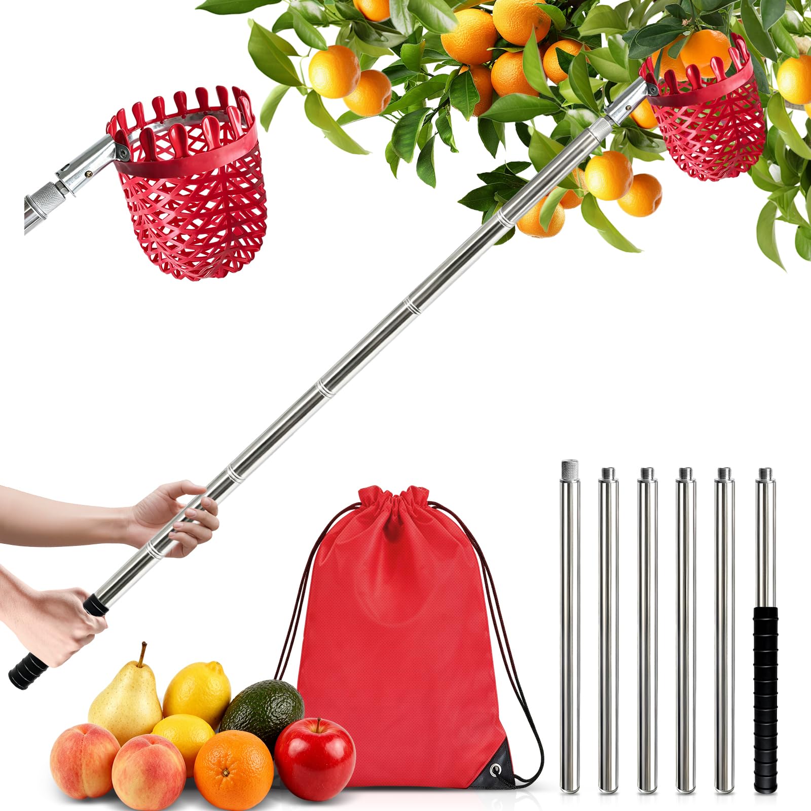 ZeeDix Apple Picker, 2.6M Fruit Picker With Telescopic Handle