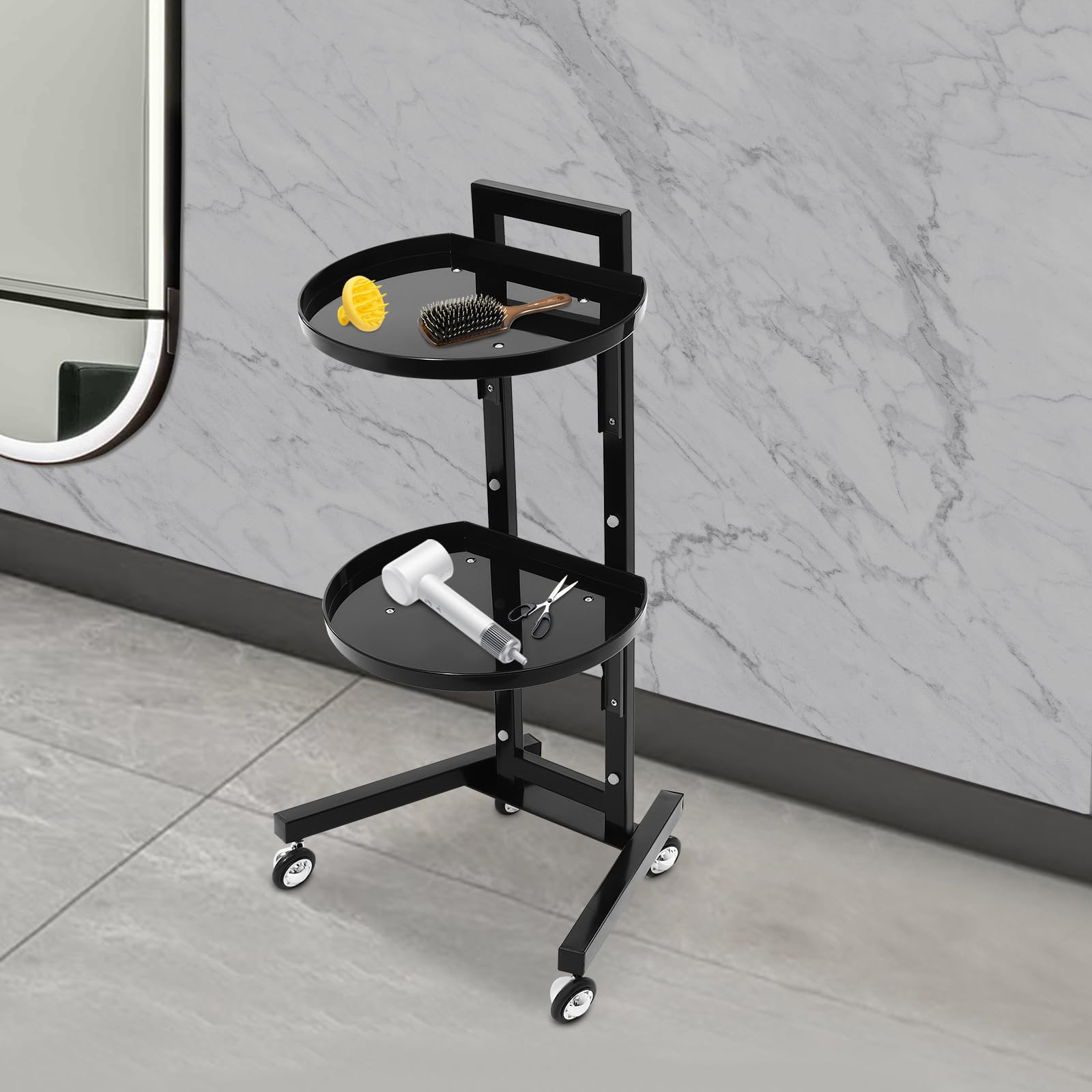 Carro portaherramientas Plegable Ruedas Color Negro peluquería barbería salón de Belleza Esteticista Camarero SPA etc. También Apto Uso doméstico. Bandeja Ruedas Comercial.