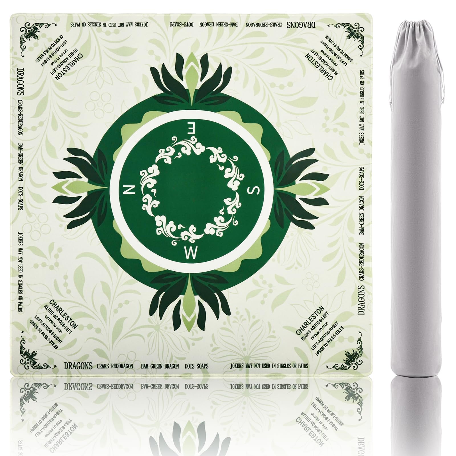 American Mahjong Set de Table avec Règles Imprimées, 80 x 80 cm, Anti-dérapant, Couverture Réduction du Bruit pour Mahjong, Dominos, Poker, Cartes et Jeux de Société (Vert)