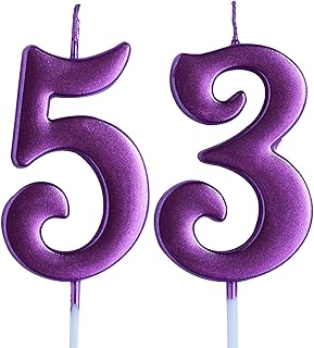 Pink 53rd Birthday Candle, Number 53 Years Old Candles Cake Topper, Woman Party Decorations, Supplies