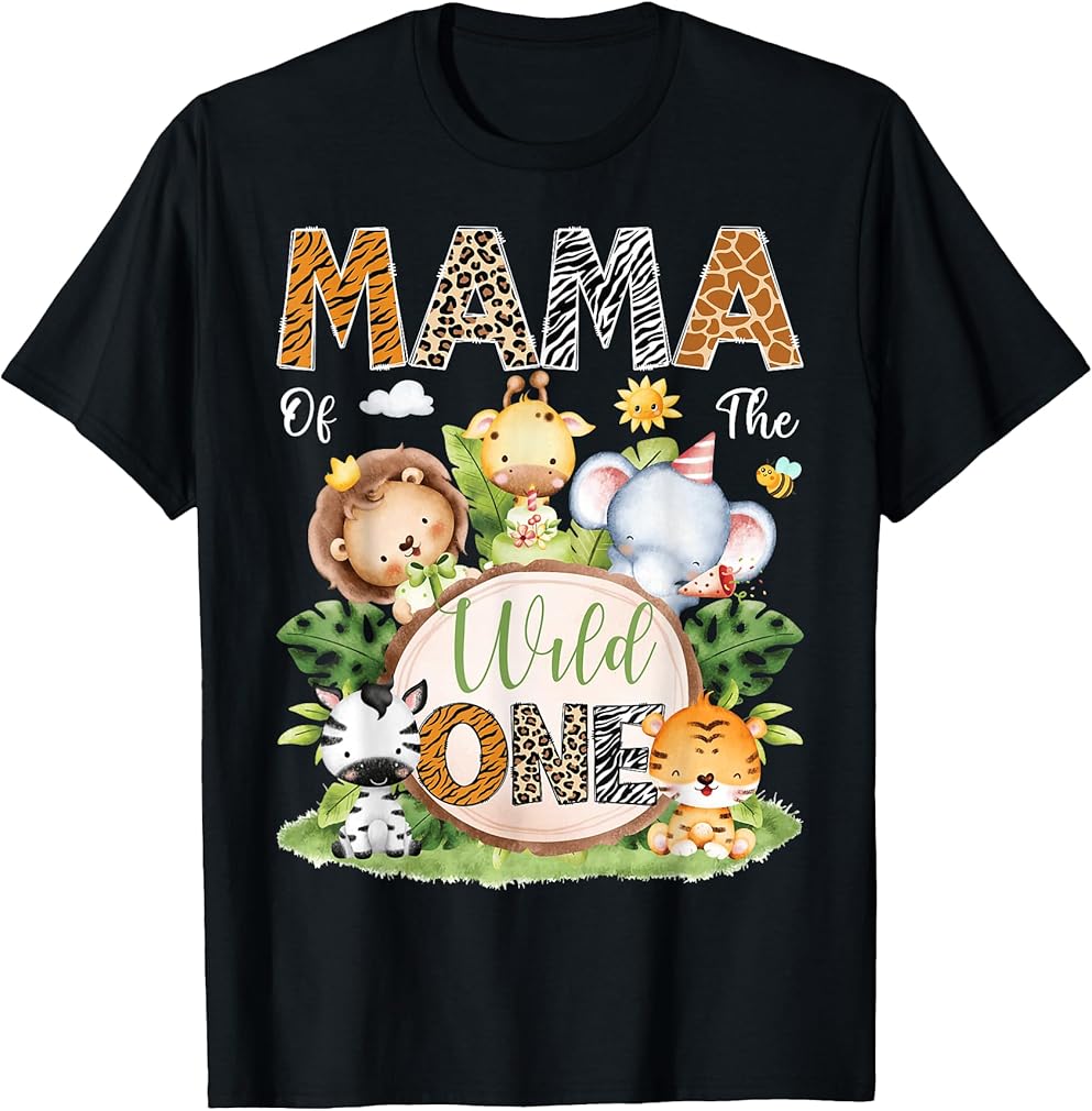 Mama Of The Wild One 1St Birthday Kids Safari Jungle T-Shirt