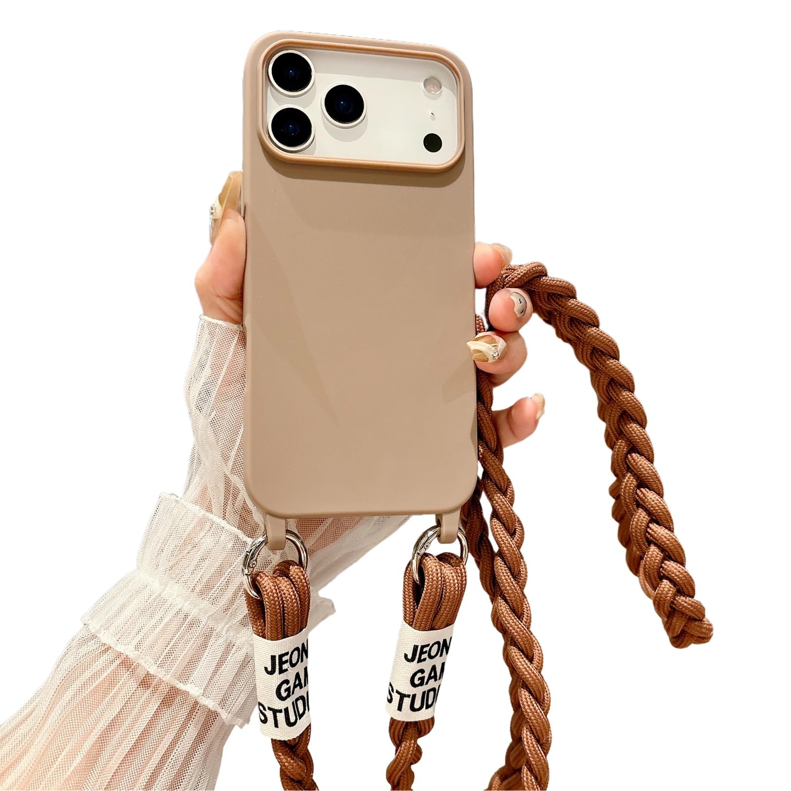 Emlivi Etui z łańcuszkiem do telefonu iPhone 17, etui na telefon z nylonowym paskiem na ramię, płynne silikonowe TPU pokrycie ze sznurkiem do zawieszenia, etui ochronne ze stylowym paskiem do iPhone'a