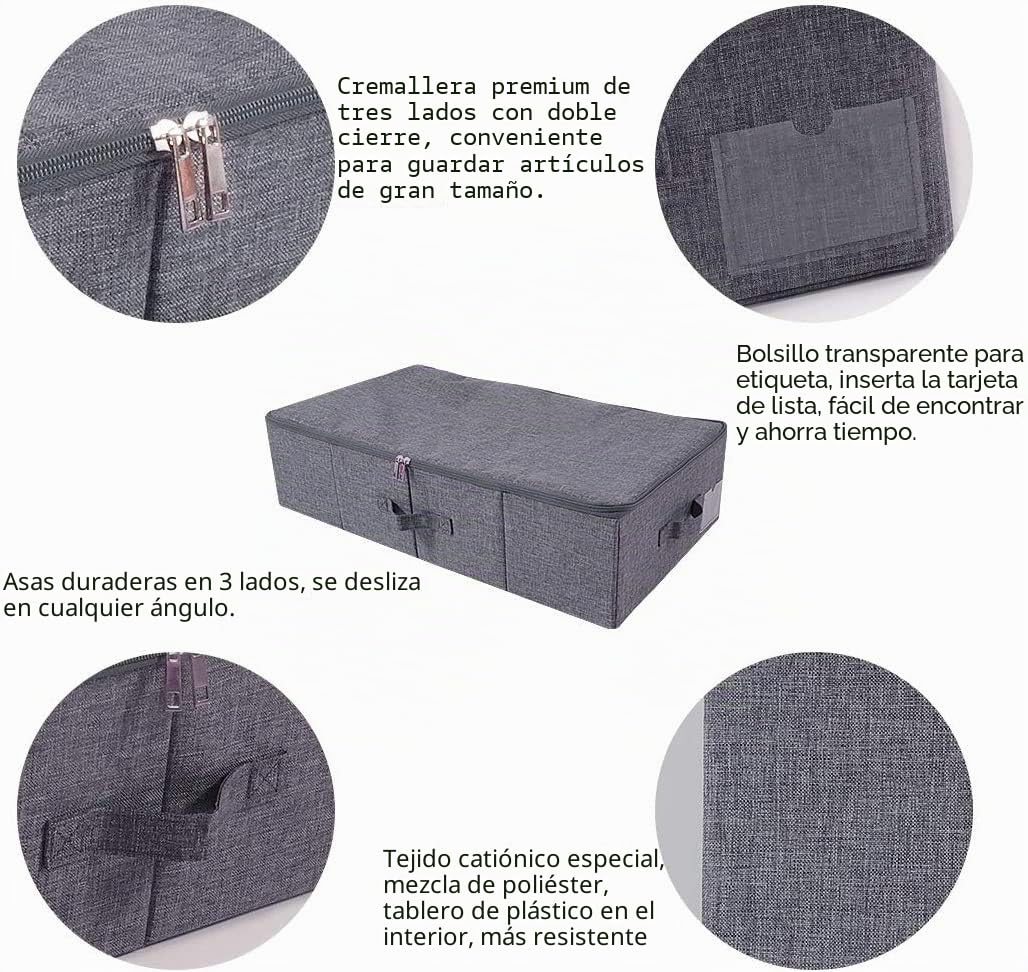 iwill CREATE PRO Paquete de 2 cajas de almacenamiento rígidas para debajo de la cama con tapa con cremallera para ropa, sábanas, organizador de mantas, color negro y gris