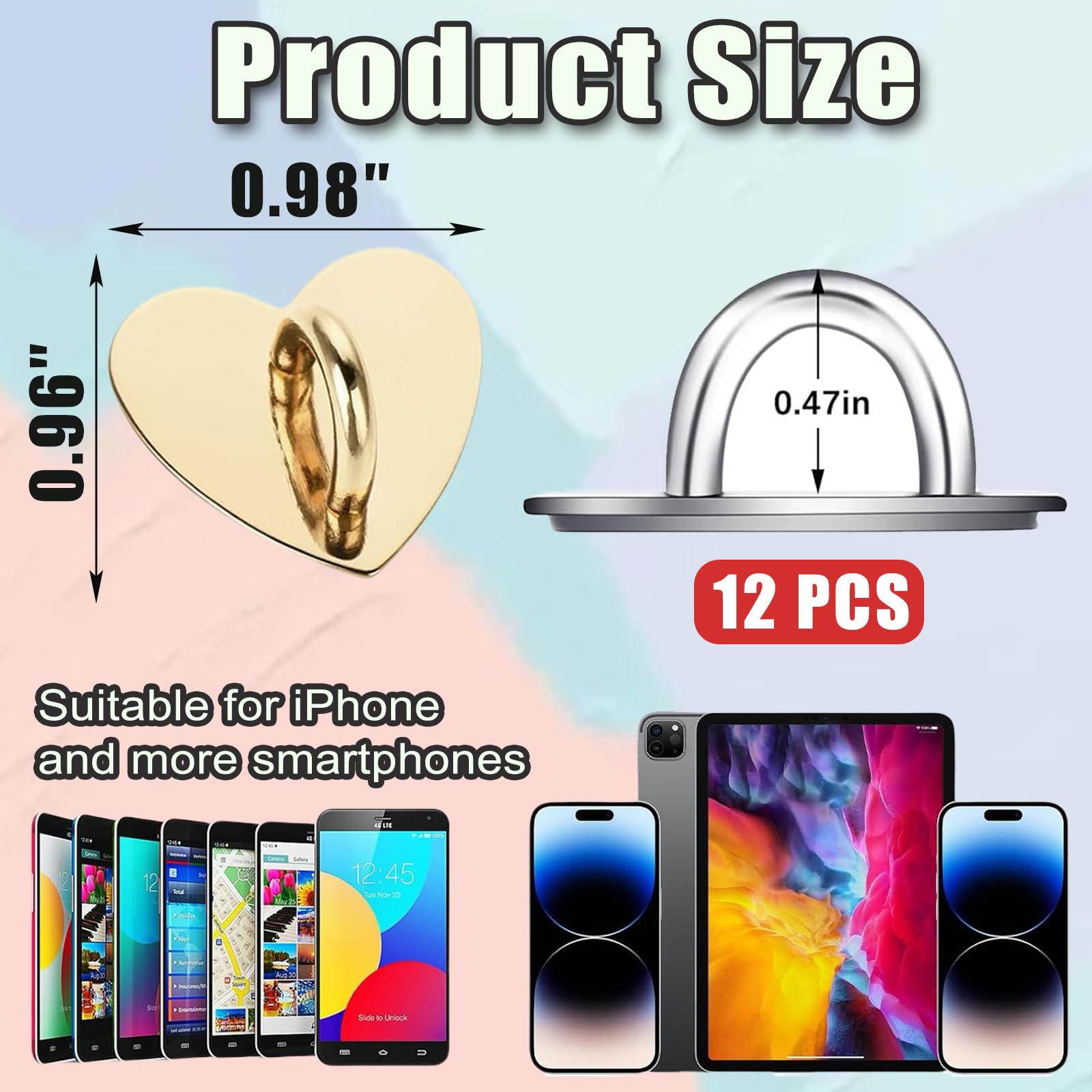 Handy-Charm-Haken, herzförmig, universal, selbstklebend, Metallhaken, Handy-Schlüsselanhänger, Oberflächenbeschichtung, Herz, Handy-Ringhalter, geeignet für Handyhüllen, Tablets, DIY-Zubehör (Gold)
