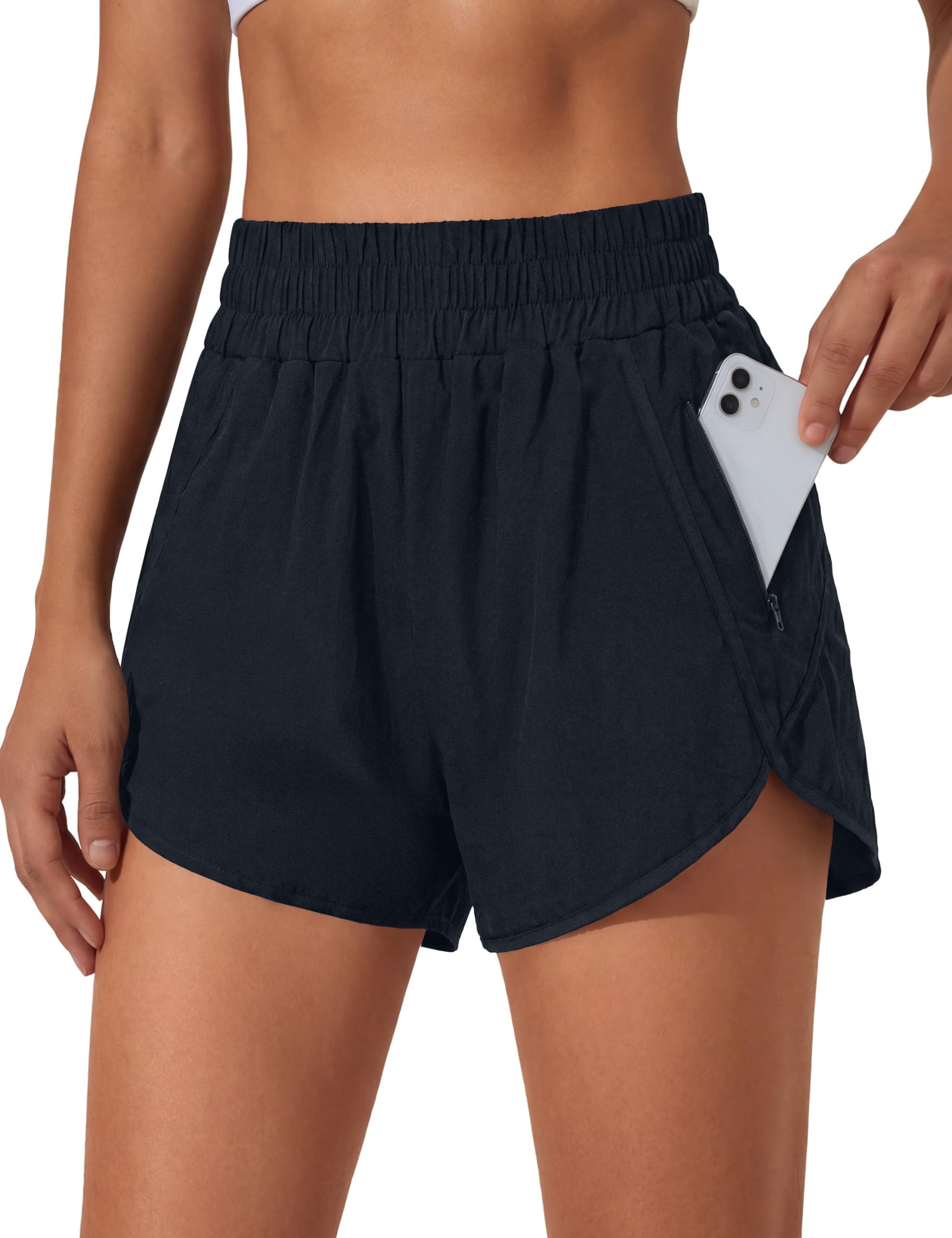 Women's Running Shorts Elastic High Waisted with Pockets, 2.5" Sporty Workout Quick Dry Athletic Shorts