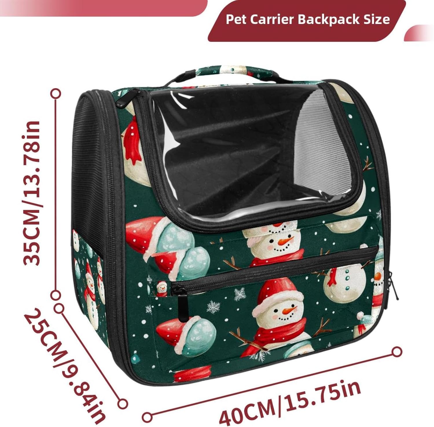 Portable Travel pet Backpack Carrier Hamster Bag Small Dog cat Carrier Breathable Hang Bag, Merry Christmas Snowman