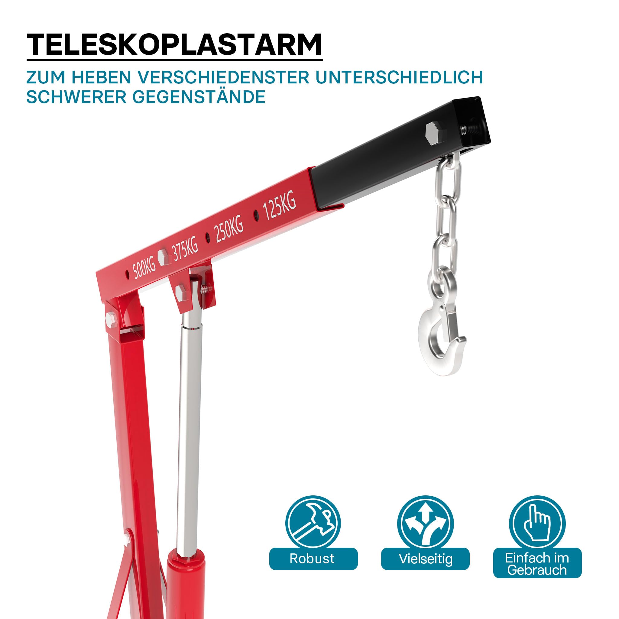 Werkstattkran für Lasten bis 500 kg, Motorheber mit 830-1280 mm Hubarm, Lastkran Motorheber, Motorkran Schwerlastkran
