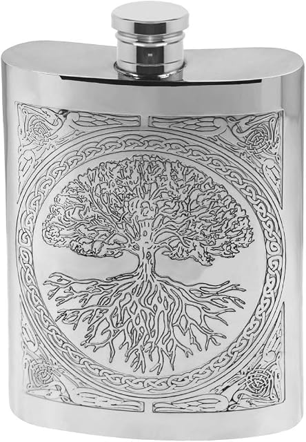 English Pewter Company Celtic Design Tree of Life 6oz Pewter Hip Flask [CEL601]