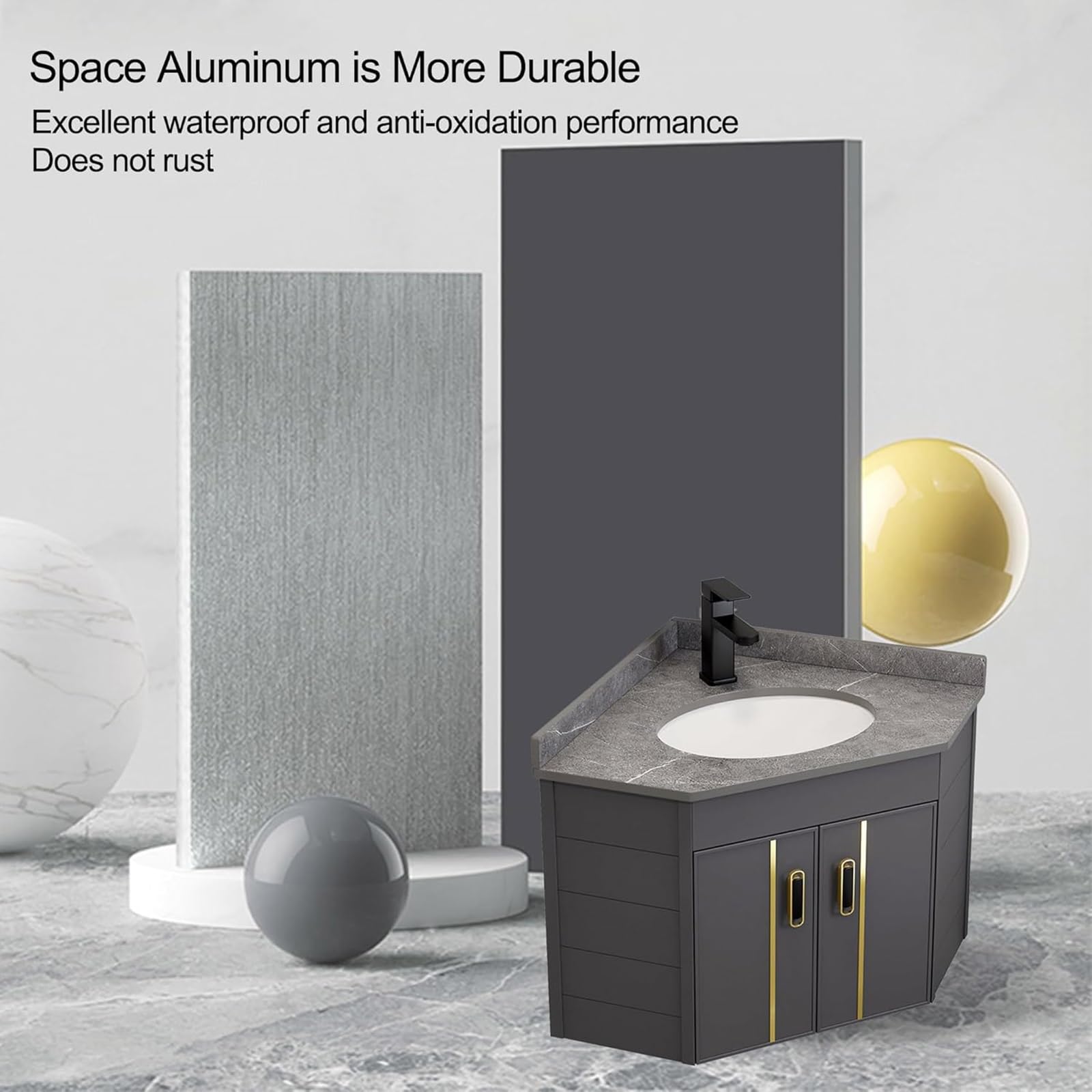 Moderno lavabo esquinero de pared para baño, diseño flotante que ahorra espacio con gabinete de profundidad delgada, perfecto para baños pequeños y espacios reducidos