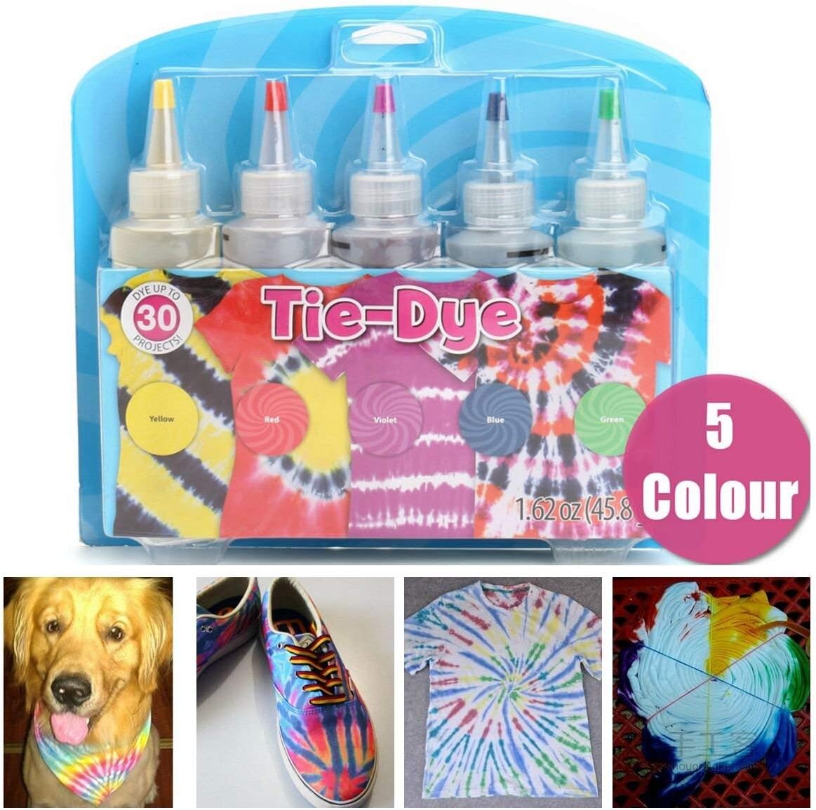 ESSORT Tie Dye Kit, 5 Colors 120ml Large Fabric Textile Shirts Paints, Vibrant Bright Colors Tie Dye Designs Clothing, Permanent Paint for Clothes Shirt Dress Homemade DIY Patterns Party Fun Activity