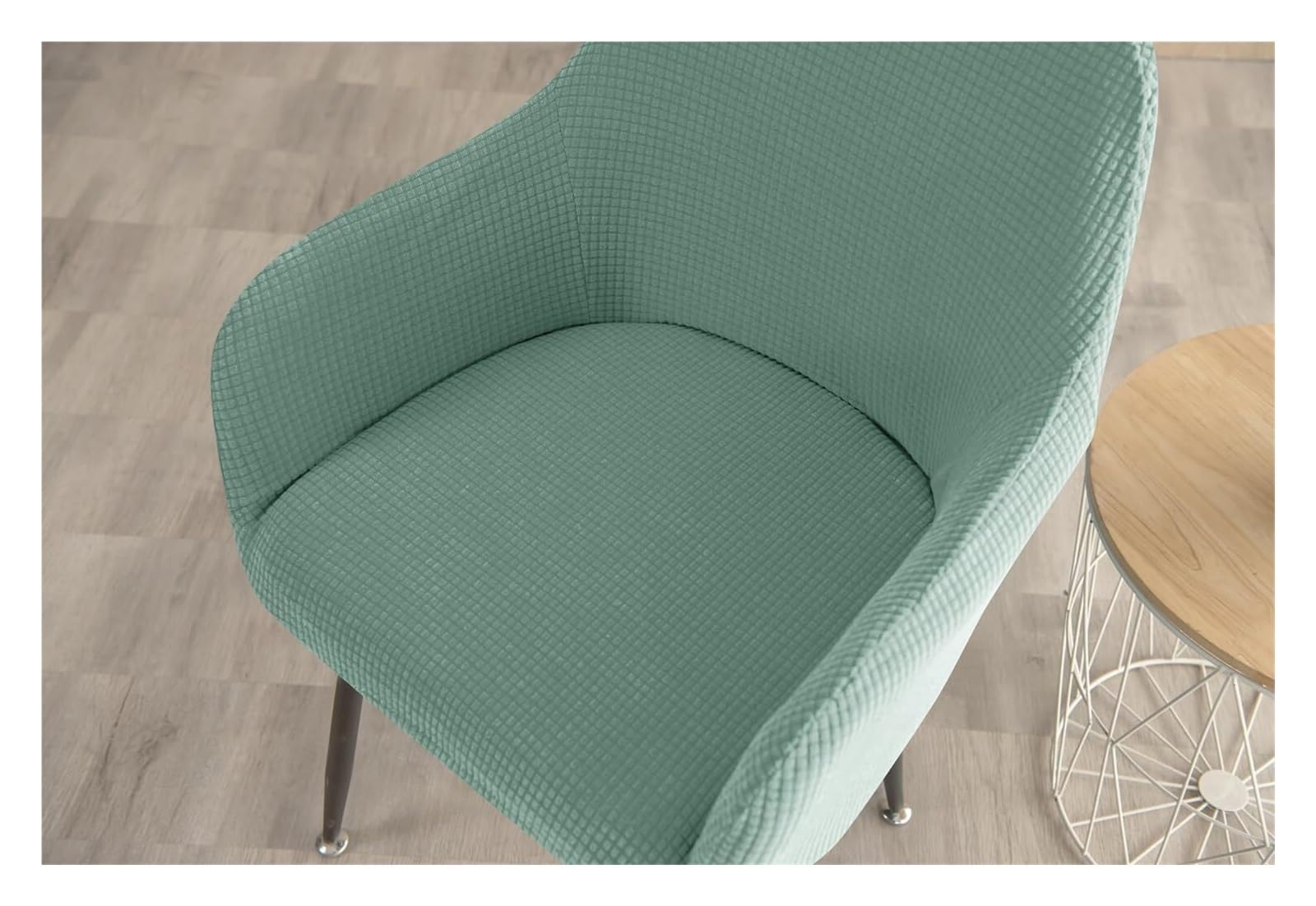 Stretch-Esszimmerstuhlbezüge, wasserdicht, Jacquard, Stuhlhussen mit gebogener Rückenlehne und Armlehne, Abnehmbarer und waschbarer Bezug for Schminktisch, Party, Hotel(Light Green,6 PCS)