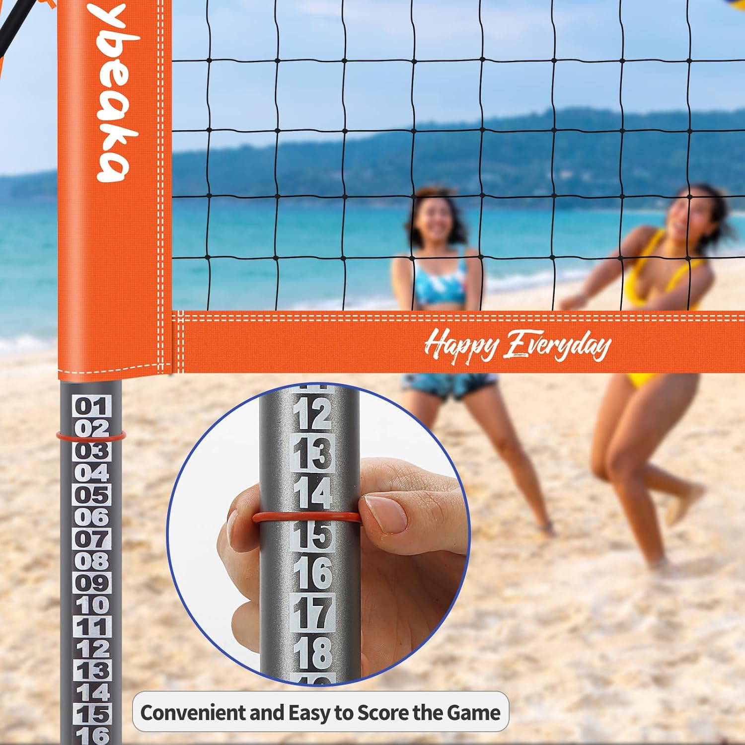 20ft Portable Outdoor Volleyball Net Set for Backyard Beach with 1.25" Adjustable Heavy Duty Poles, 28-ply Durable PE Net, PU Volleyball & Pump, Large Carry Bag