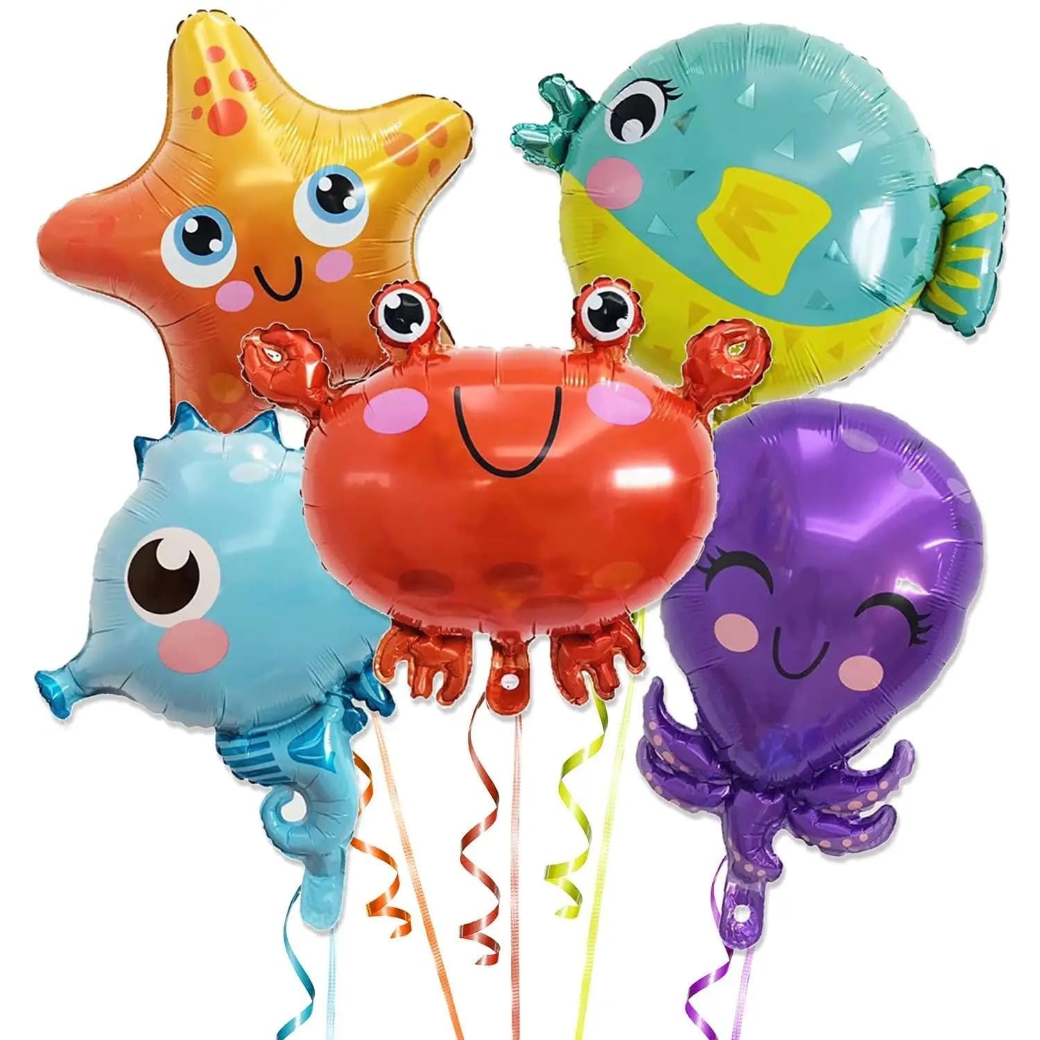Atpata Funky 5pcs Aquatic Theme Foil Balloons Set - Starfish, Seahorse, Octopus, Crab, and Fish Shapes - For Underwater Ocean Party Decorations for unisex Kids Birthday Celebrations-image-47