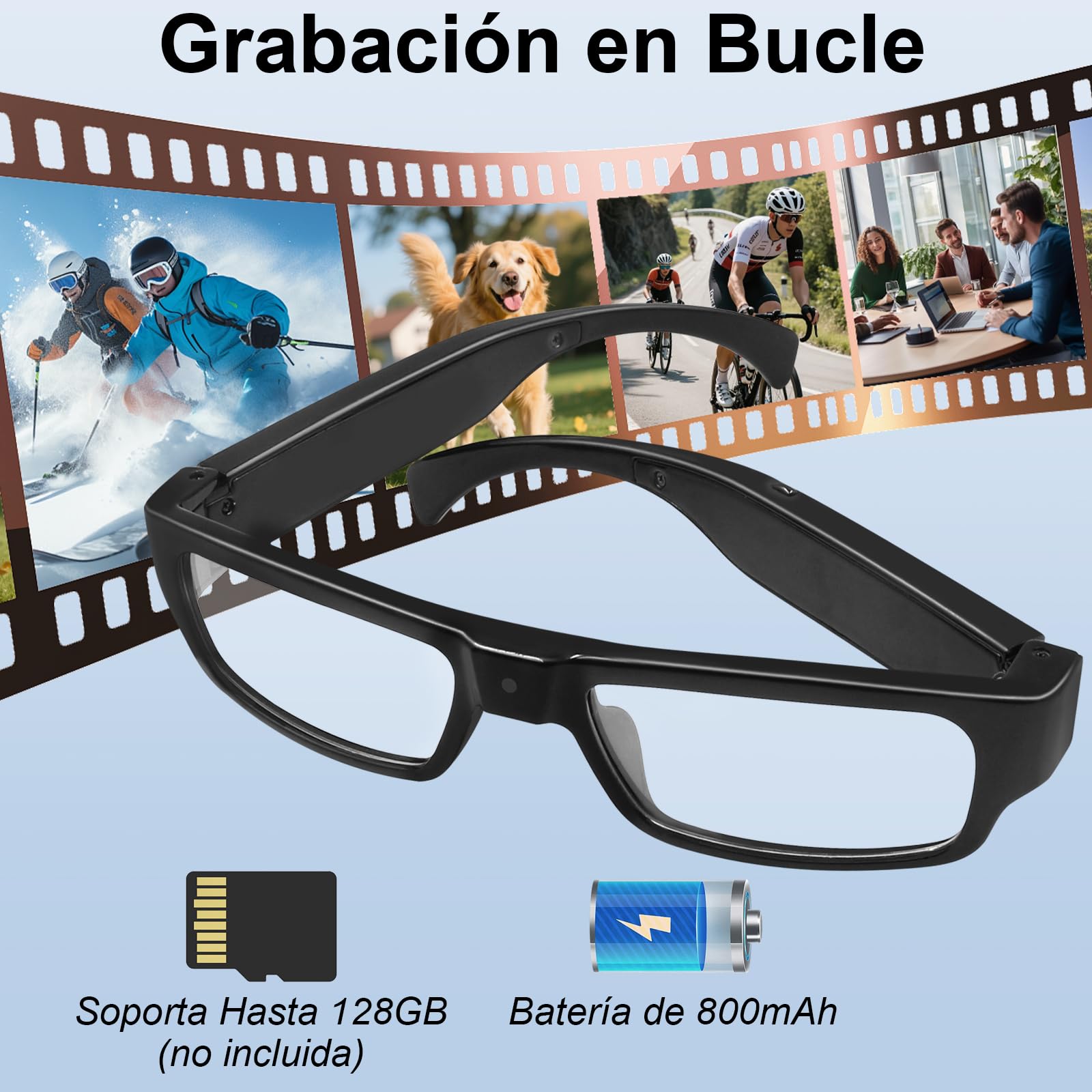 Smart Kamera Brille, Outdoor Sportbrille mit Kamera 1080P HD Videoaufzeichnung Intelligente Brille Actionkamera Tragbar und Ideal zum Klettern, Autofahren, Radfahren, Wandern, Jagen und Angeln