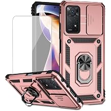 for Redmi Note 11 Pro+ 5G/Note 11 Pro Plus 5G Case with Tempered Glass Screen Protector and Slide Camera Cover, Magnetic Ring Car Mount Holder Cover for Xiaomi Redmi Note 11 Pro+ 5G Rose Gold