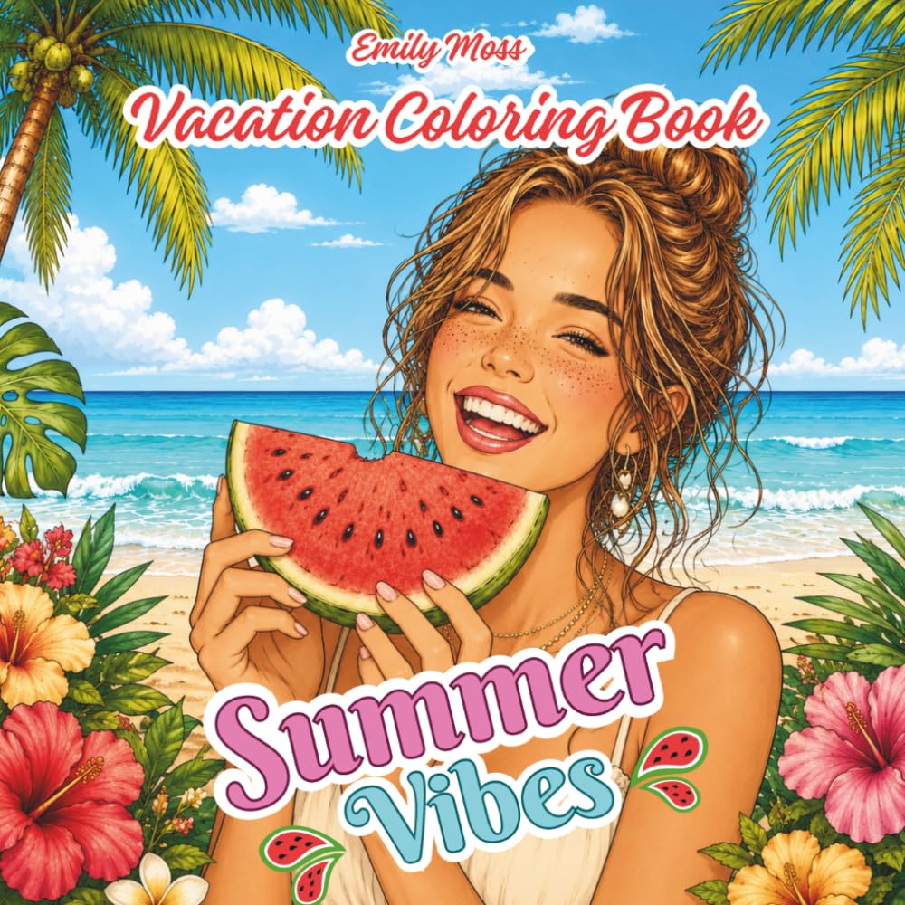 Summer Vibes: Vacation Coloring Book for Adults: 40 Relaxing Tropical Vacation Scenes for Adults Featuring Beaches, Summer Treats, Road Trips, Lakeside Escapes, Campfires & Sunshine Vibes