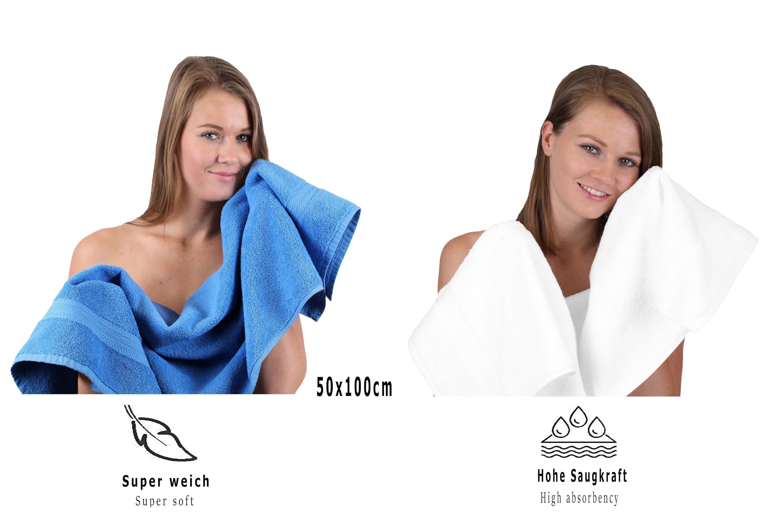 Betz Juego de 10 Toallas Classic 100% algodón 2 Toallas de baño 4 Toallas 2 Toallas de Mano 2 Toallas Cara de Color Blanco y Azul Claro