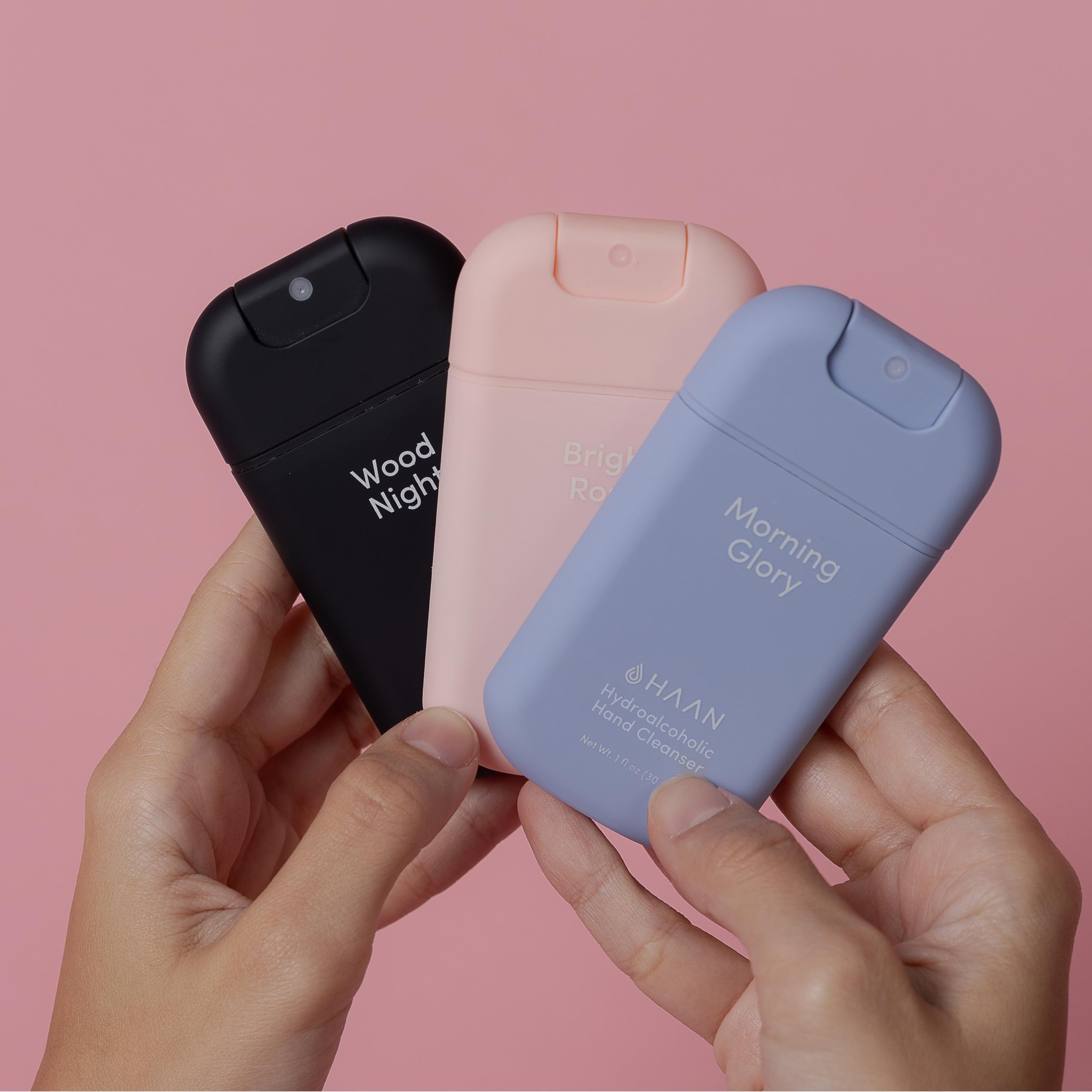 HAAN Detergente Idroalcolico per Mani 30ml, Confezione da 3 Igienizzanti Mani, Fragranze Disponibili Morning Glory, Bright Rose, Wood Night | Igienizzante Antibatterico per Mani