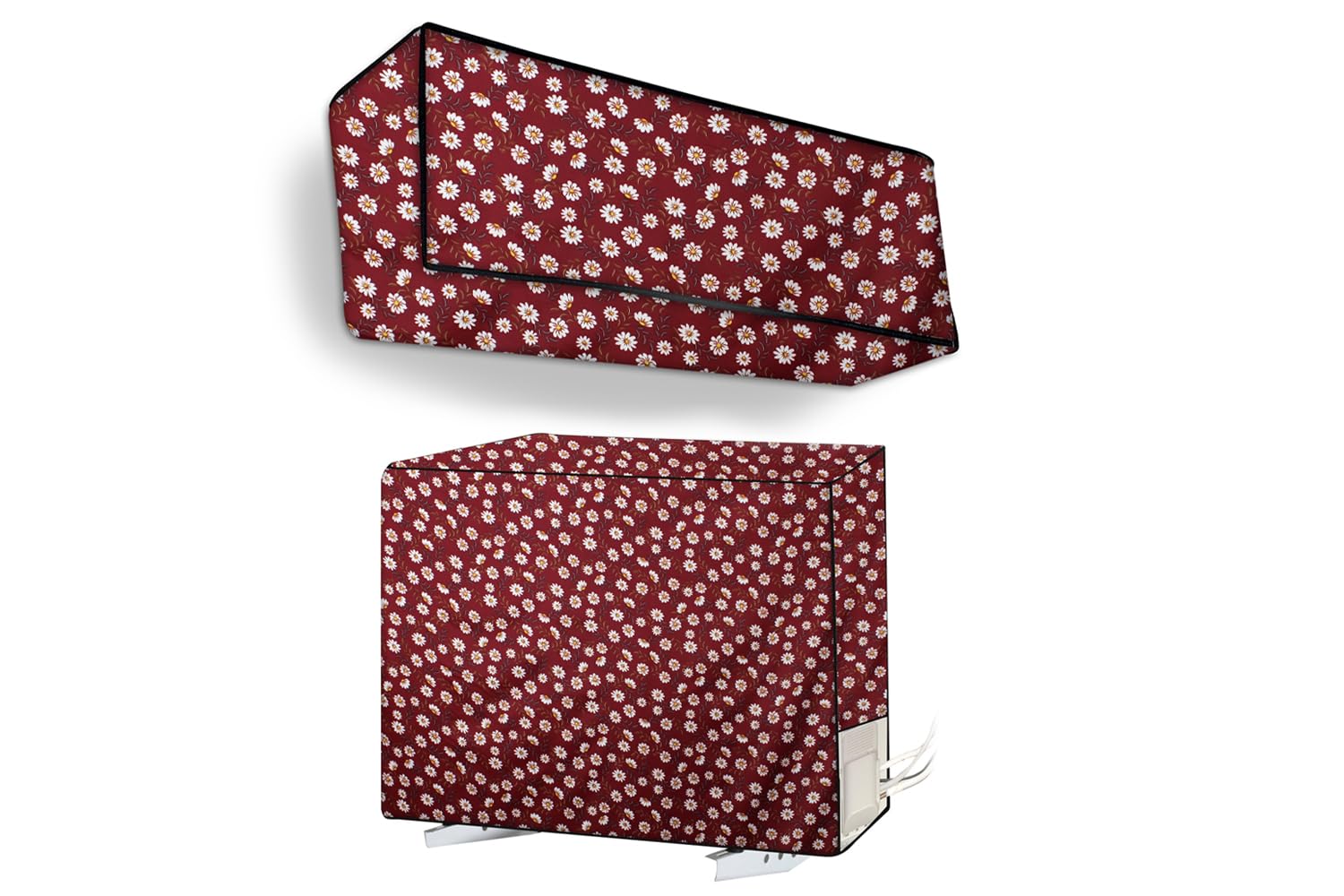 Stylista Split AC Cover set of Indoor and Outdoor Unit used for 1.5 Ton Bluestar SAFU - Floral Pattern Red White