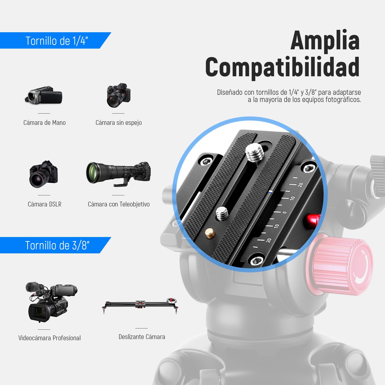 NEEWER 79" Trípode Cámara con 360° Cabezal Fluido, Soporte Vídeo Aleación Aluminio Resistente con Placa QR, Compatible con Canon Nikon Sony y Otras videocámaras DSLR, Carga 17,6lb, Paño de Limpieza