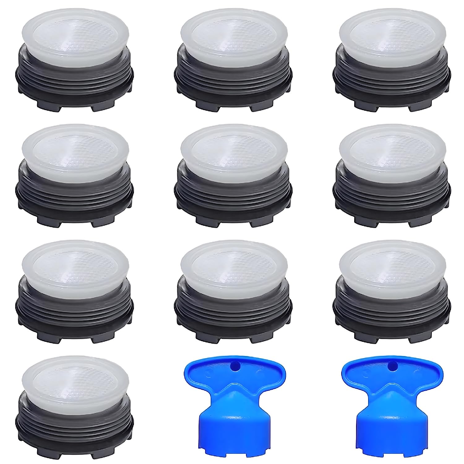10 aireadores de grifo M24, aireadores de fregadero de cocina y baño de repuesto con filtro de 3 capas, a prueba de salpicaduras, a prueba de ruido, material ABS, acabado brillante