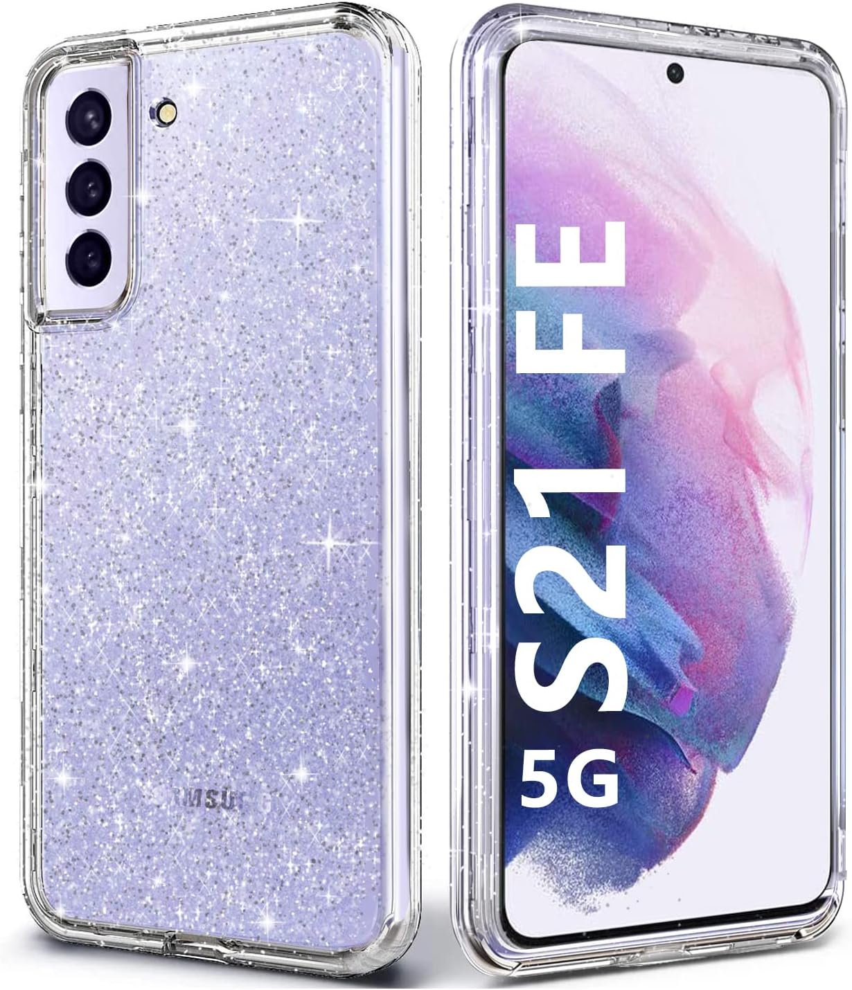 Misscat Compatible with Samsung Galaxy S21 FE Case Clear Glitter, Shockproof Soft TPU Slim Cover for Women Girls Anti-Scratch Protective Sparkly Phone Case for Samsung Galaxy S21 FE 5G 6.4 Inch