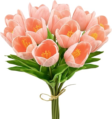 Miniatura 66 de Mandy's - 20 flores blancas artificiales de seda de tulipán artificial de 13.5 pulgadas para Año Nuevo, primavera, Día de la Madre, Pascua, Día